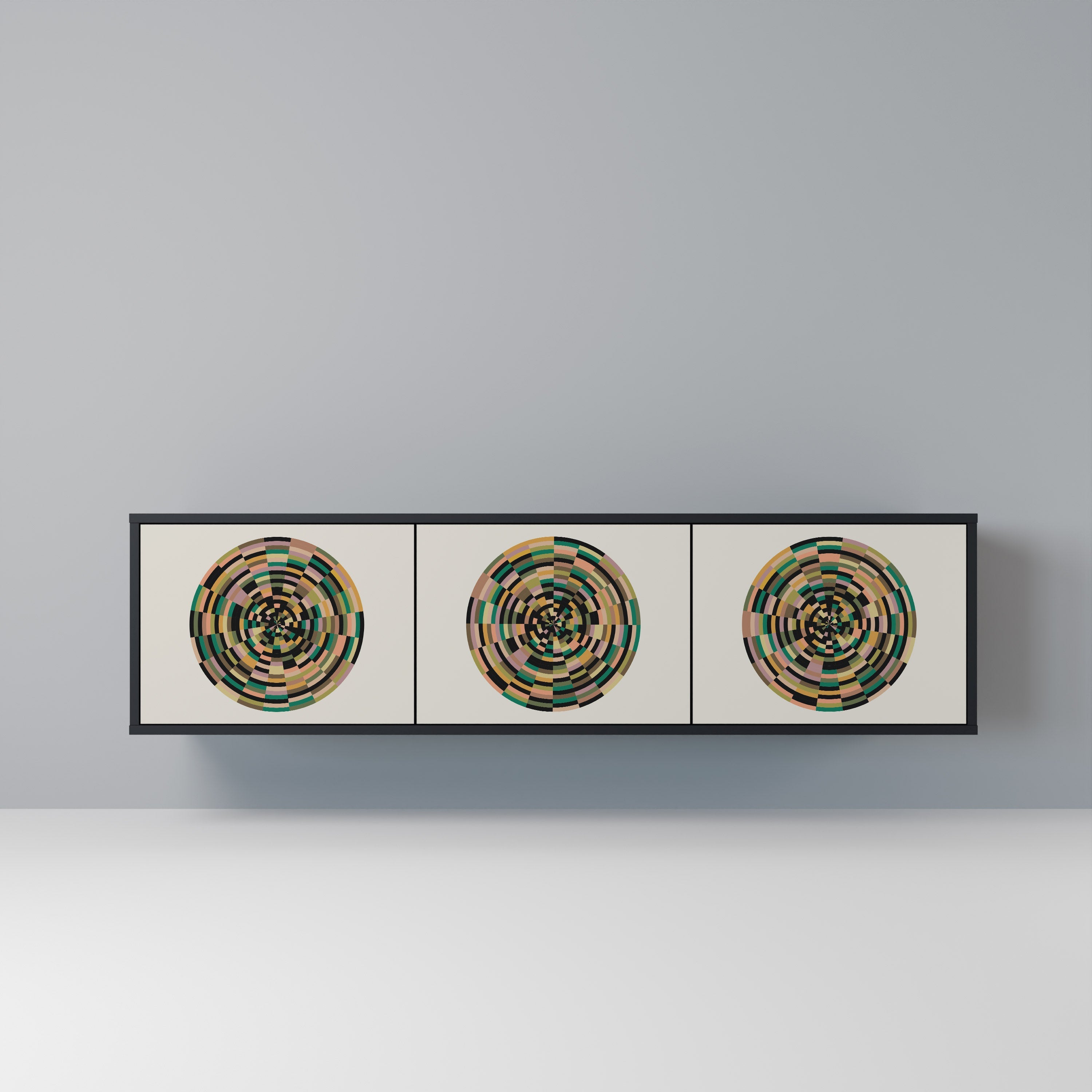 GREEN CIRCLES Móvel de TV com 3 Portas em Acabamento Preto