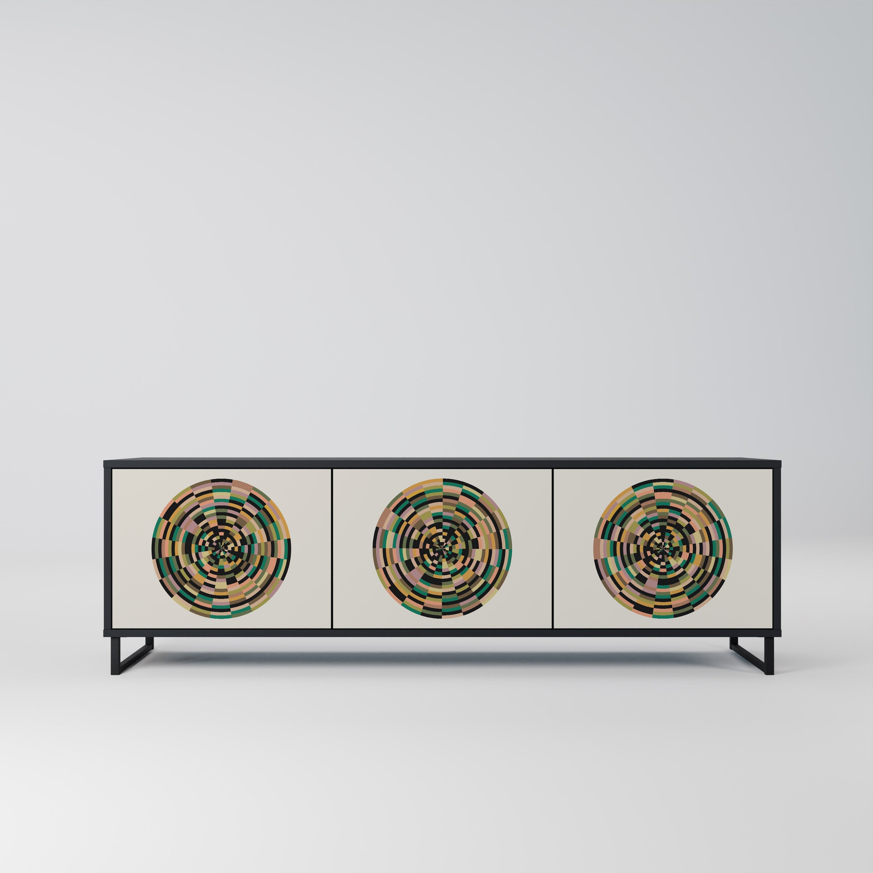 GREEN CIRCLES Móvel de TV com 3 Portas em Acabamento Preto