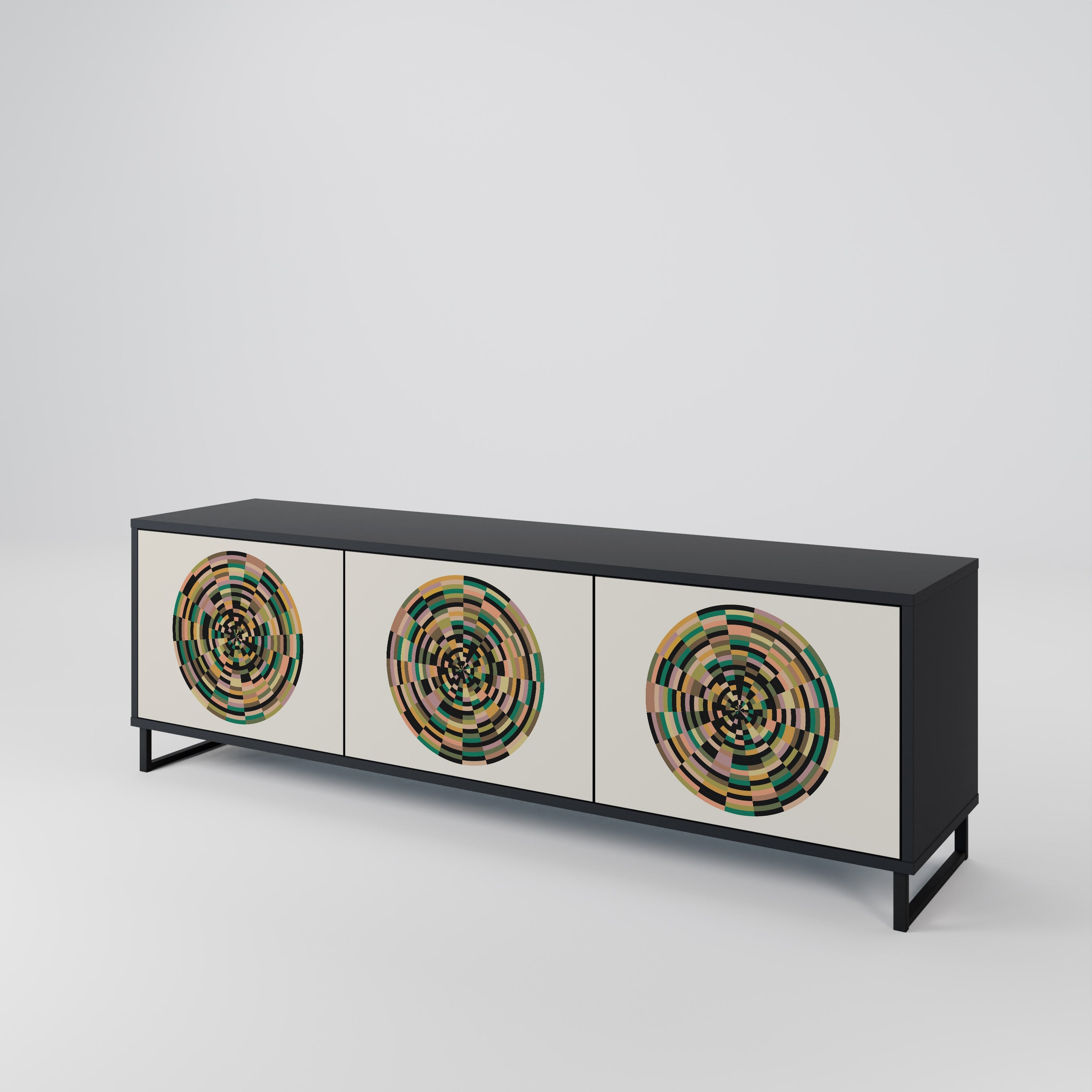 GREEN CIRCLES 3-Door TV Stand in Black Finish