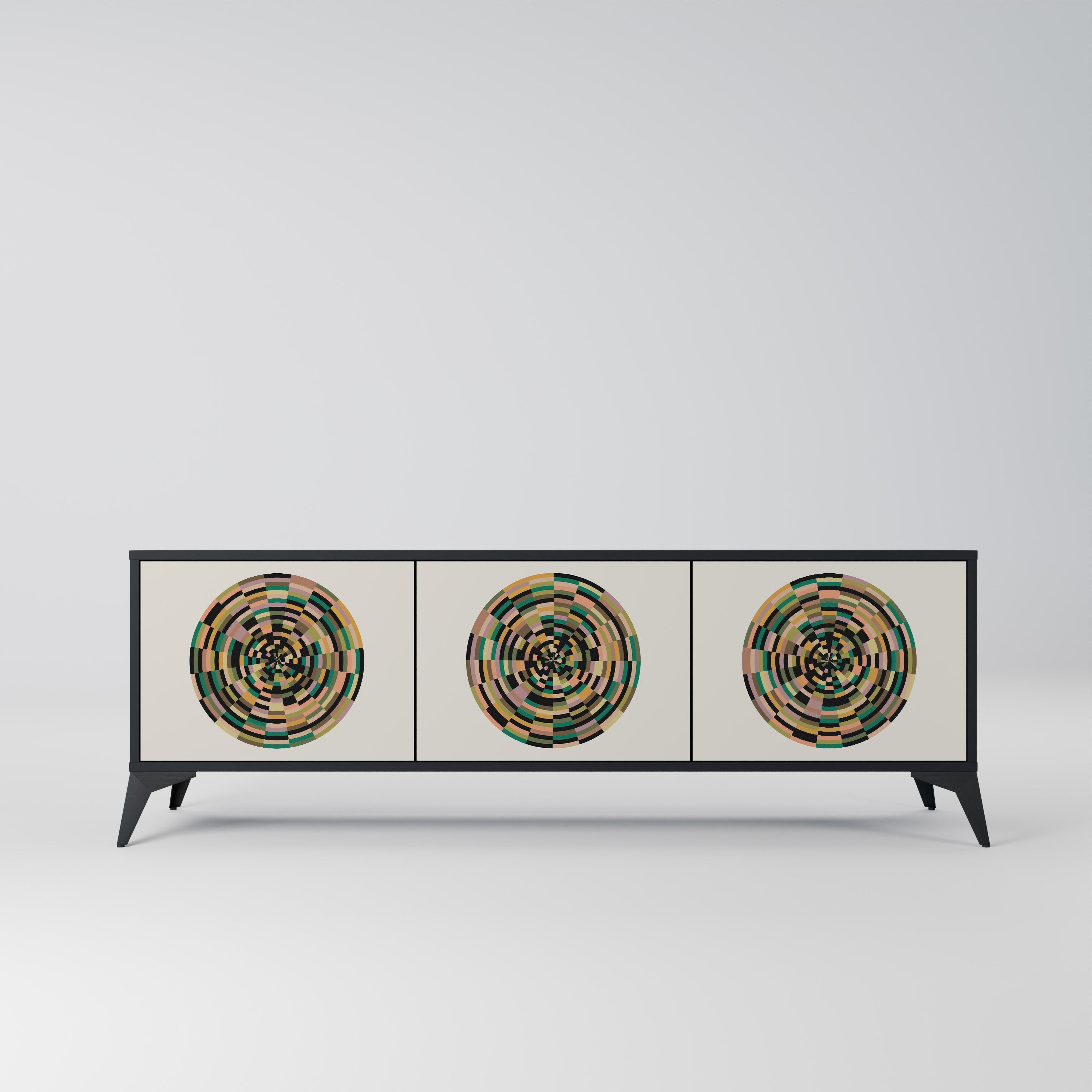 GREEN CIRCLES Móvel de TV com 3 Portas em Acabamento Preto