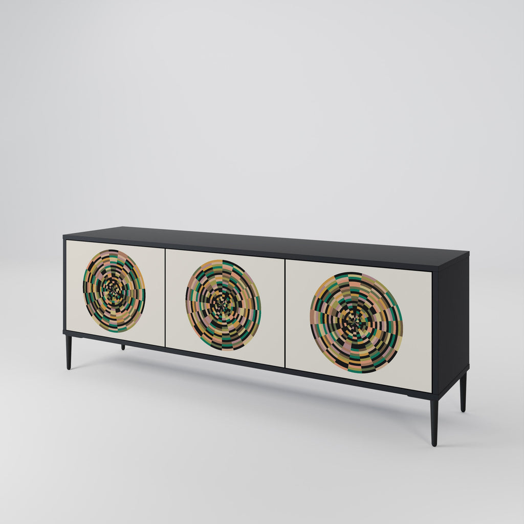 GREEN CIRCLES 3-Door TV Stand in Black Finish