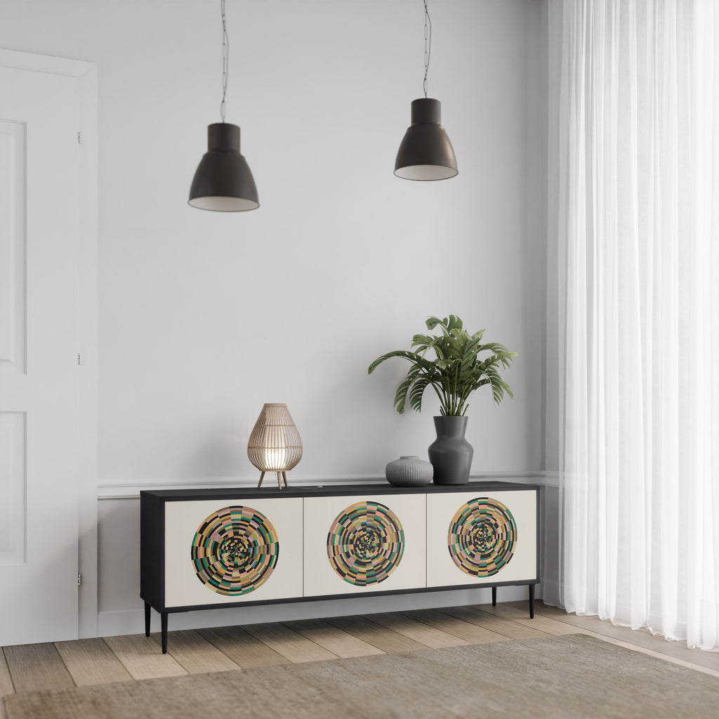 GREEN CIRCLES 3-Door TV Stand in Black Finish