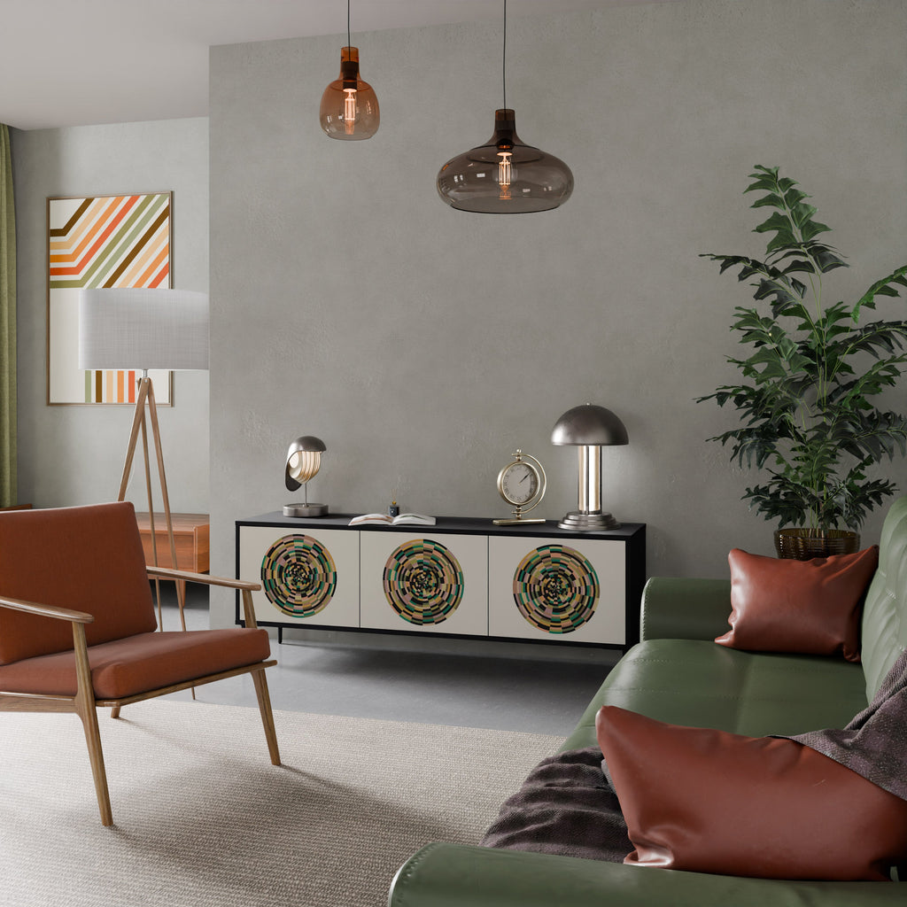 GREEN CIRCLES 3-Door TV Stand in Black Finish