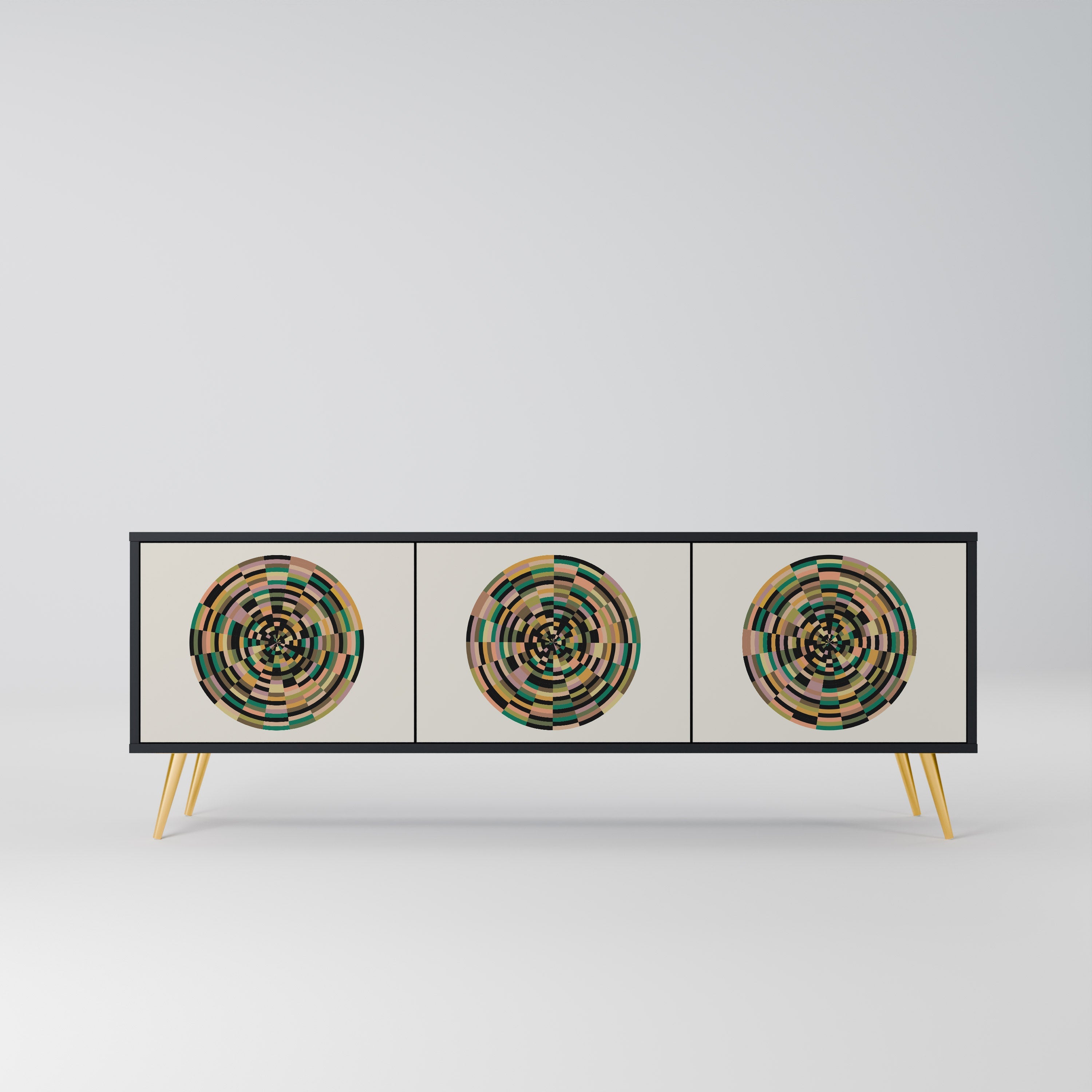 GREEN CIRCLES Móvel de TV com 3 Portas em Acabamento Preto