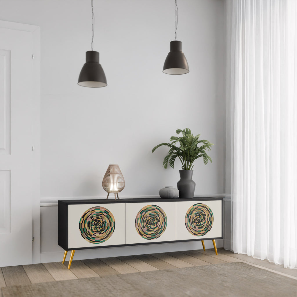 GREEN CIRCLES 3-Door TV Stand in Black Finish