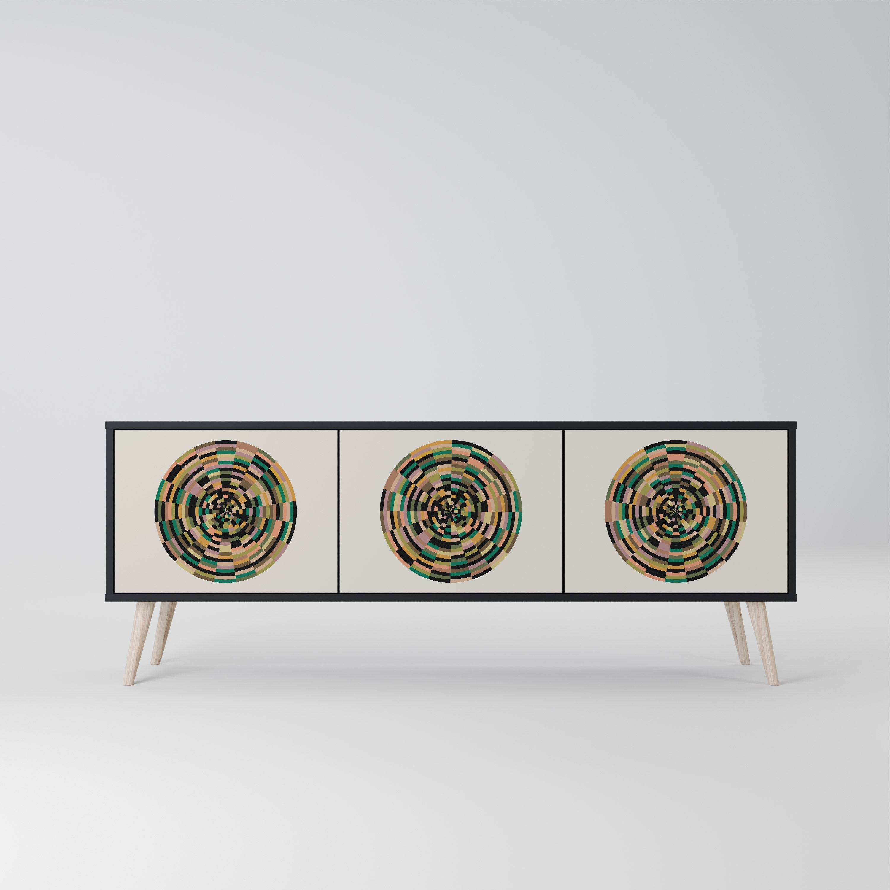 GREEN CIRCLES Móvel de TV com 3 Portas em Acabamento Preto