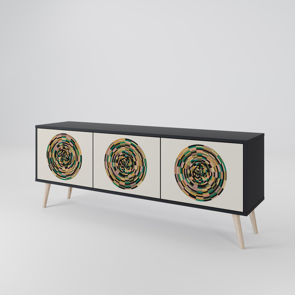 GREEN CIRCLES 3-Door TV Stand in Black Finish