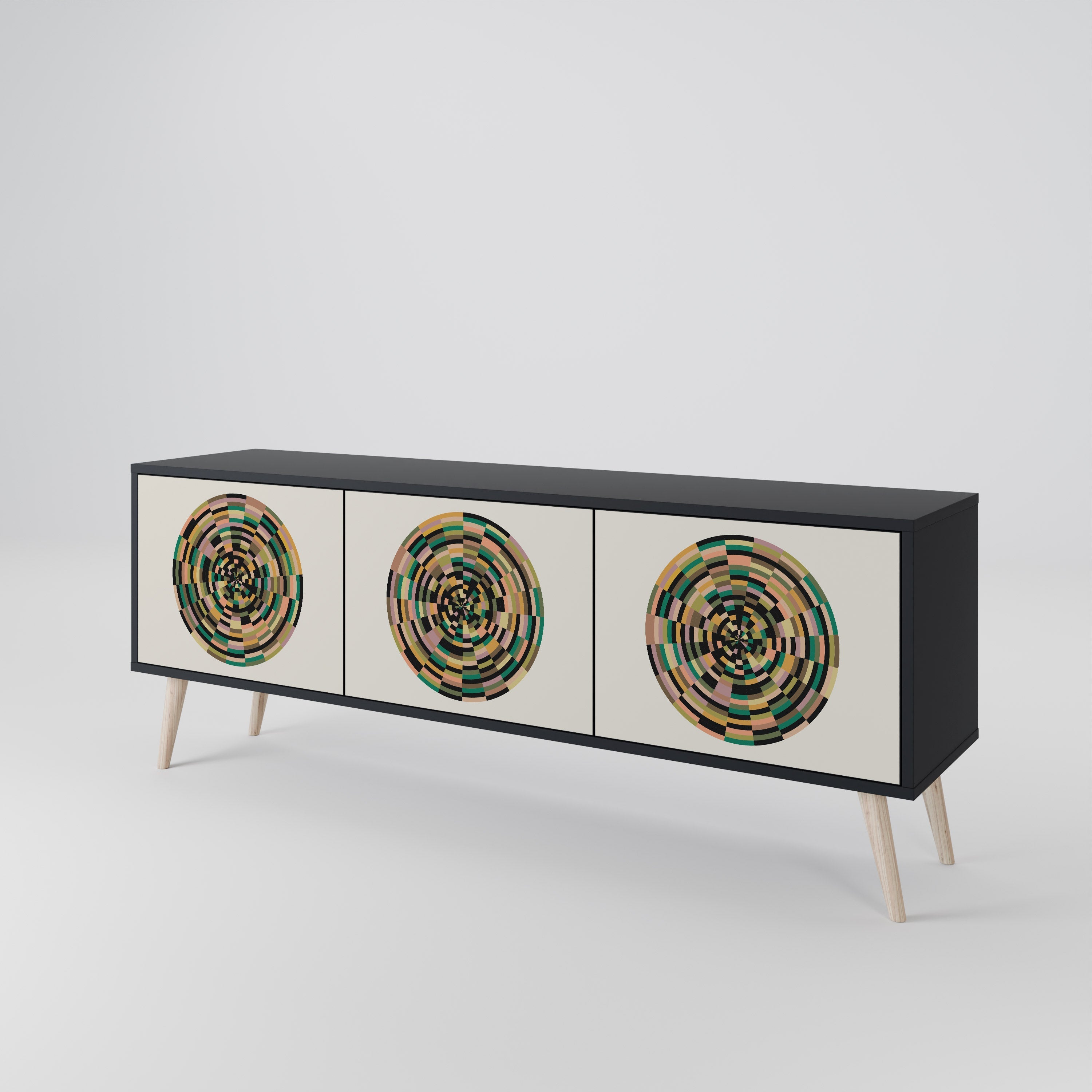 GREEN CIRCLES 3-Door TV Stand in Black Finish