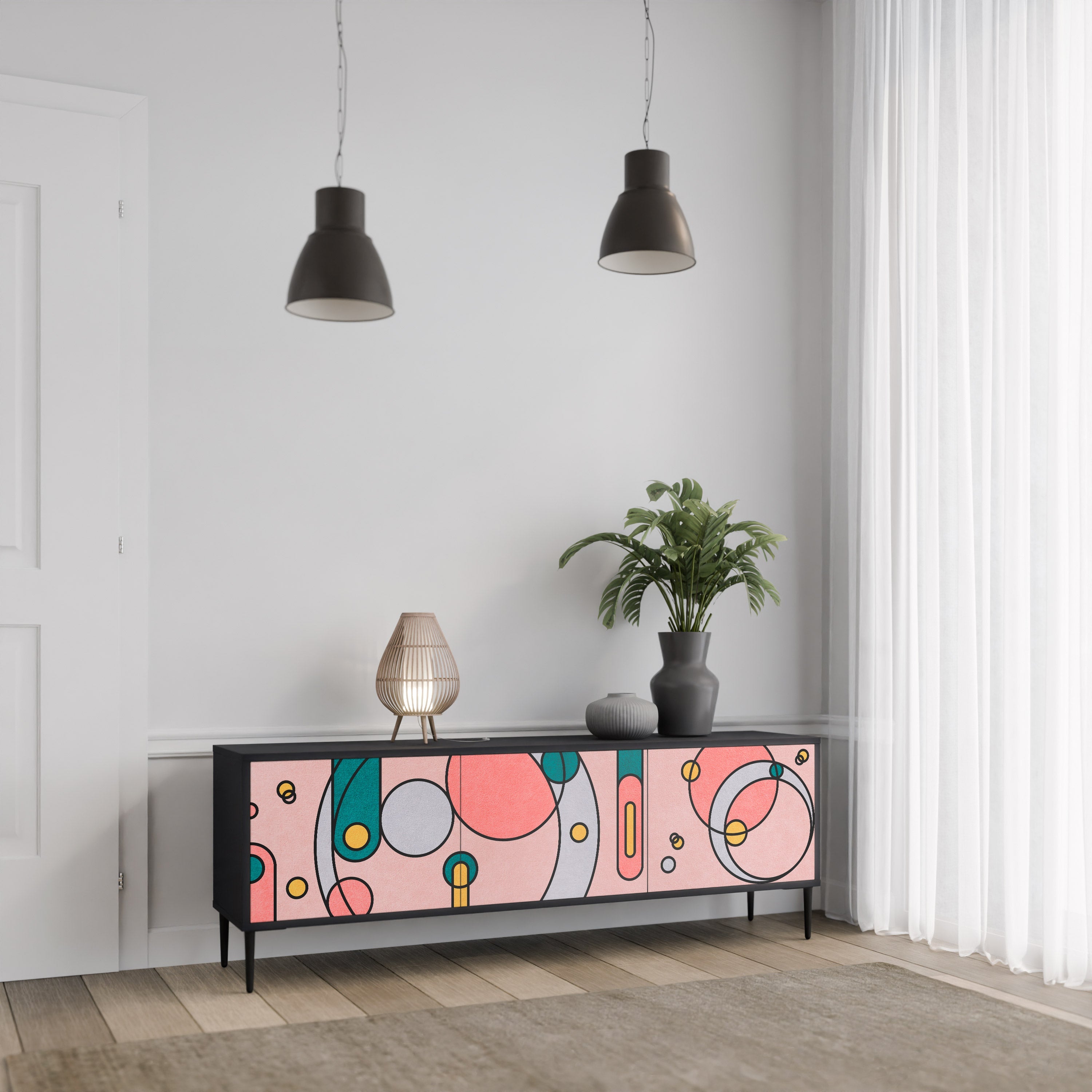 GOSSAMER ECHOES Móvel de TV com 3 Portas em Acabamento Preto