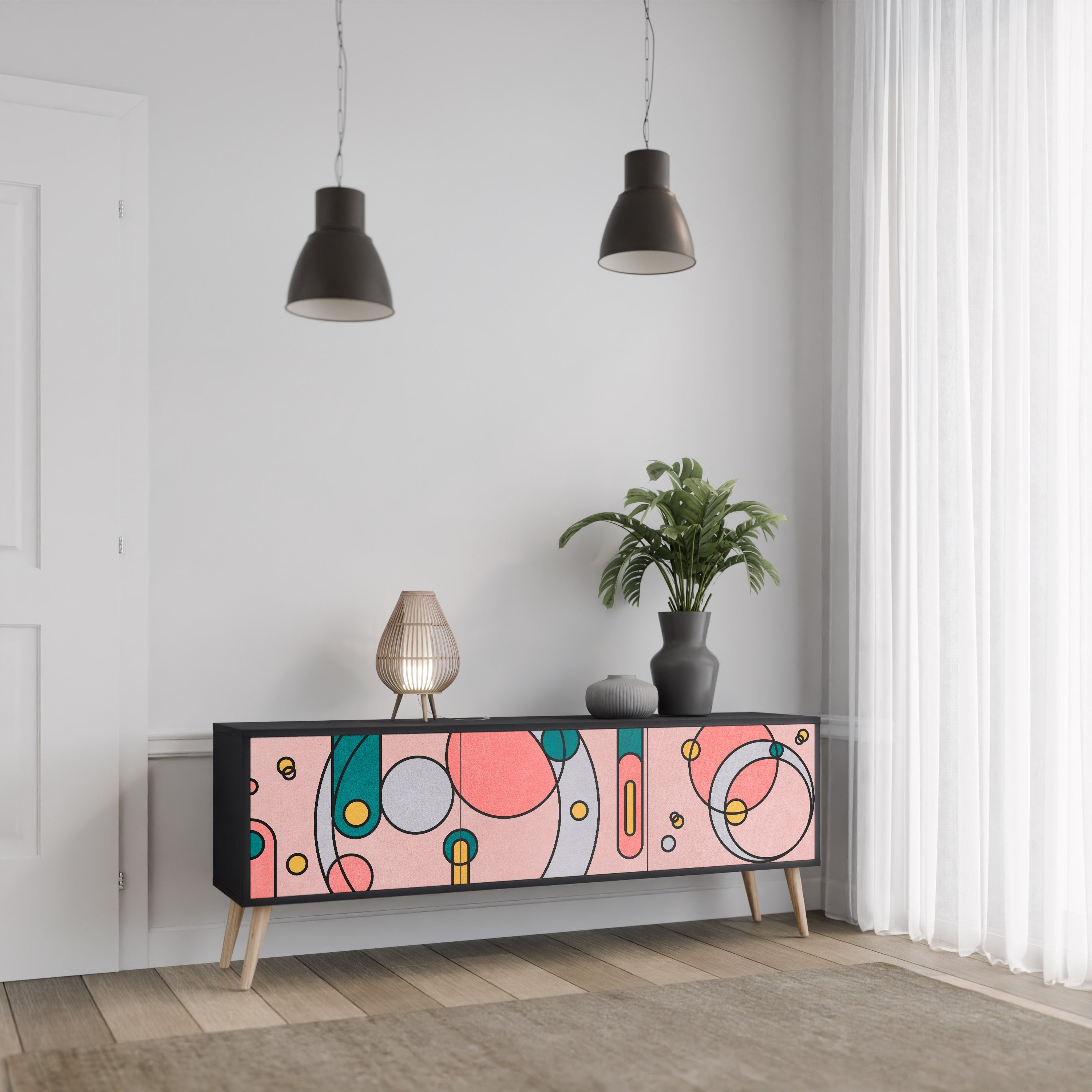 GOSSAMER ECHOES Móvel de TV com 3 Portas em Acabamento Preto