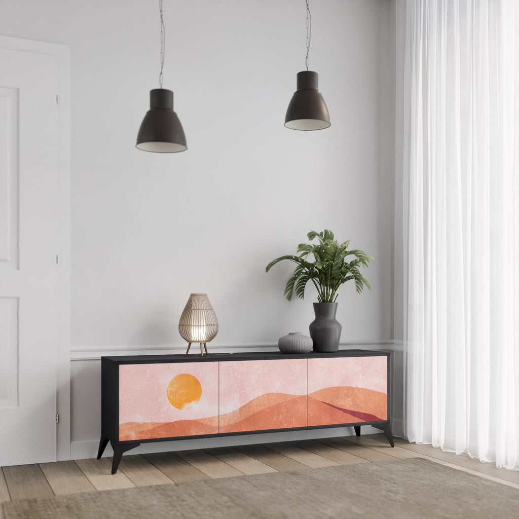 LUMINOUS SUNLIGHT Móvel de TV com 3 Portas em Acabamento Preto