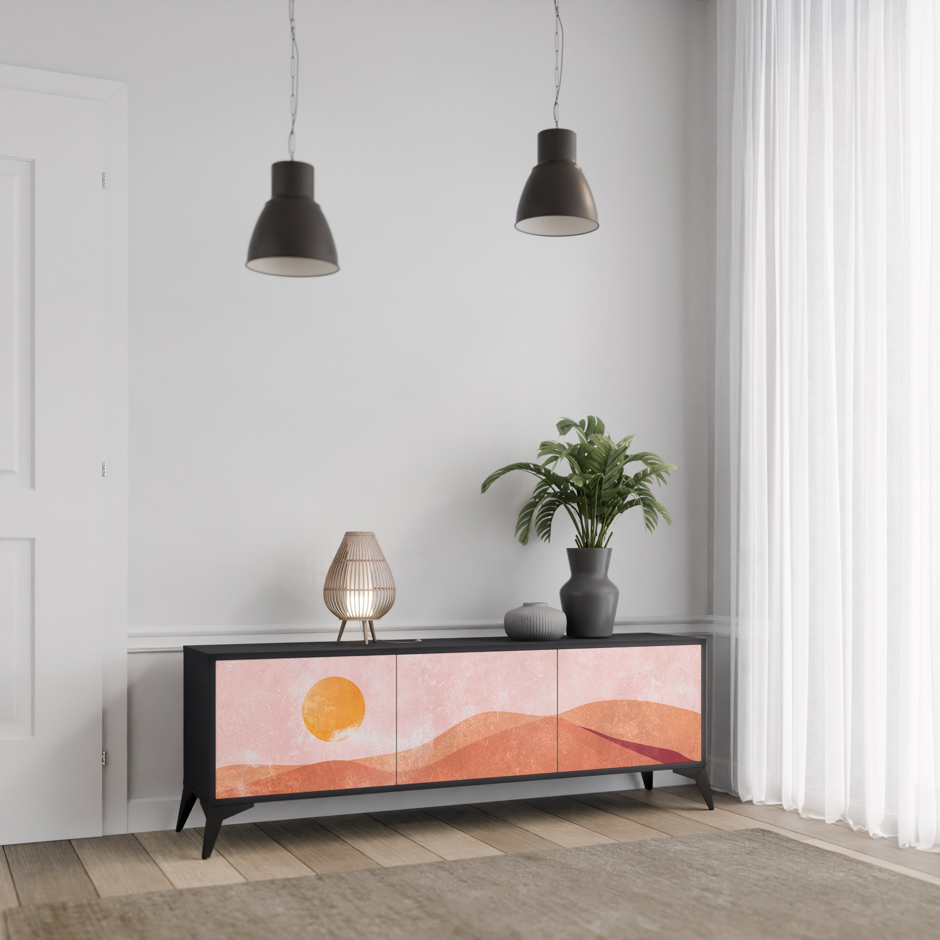 LUMINOUS SUNLIGHT Móvel de TV com 3 Portas em Acabamento Preto