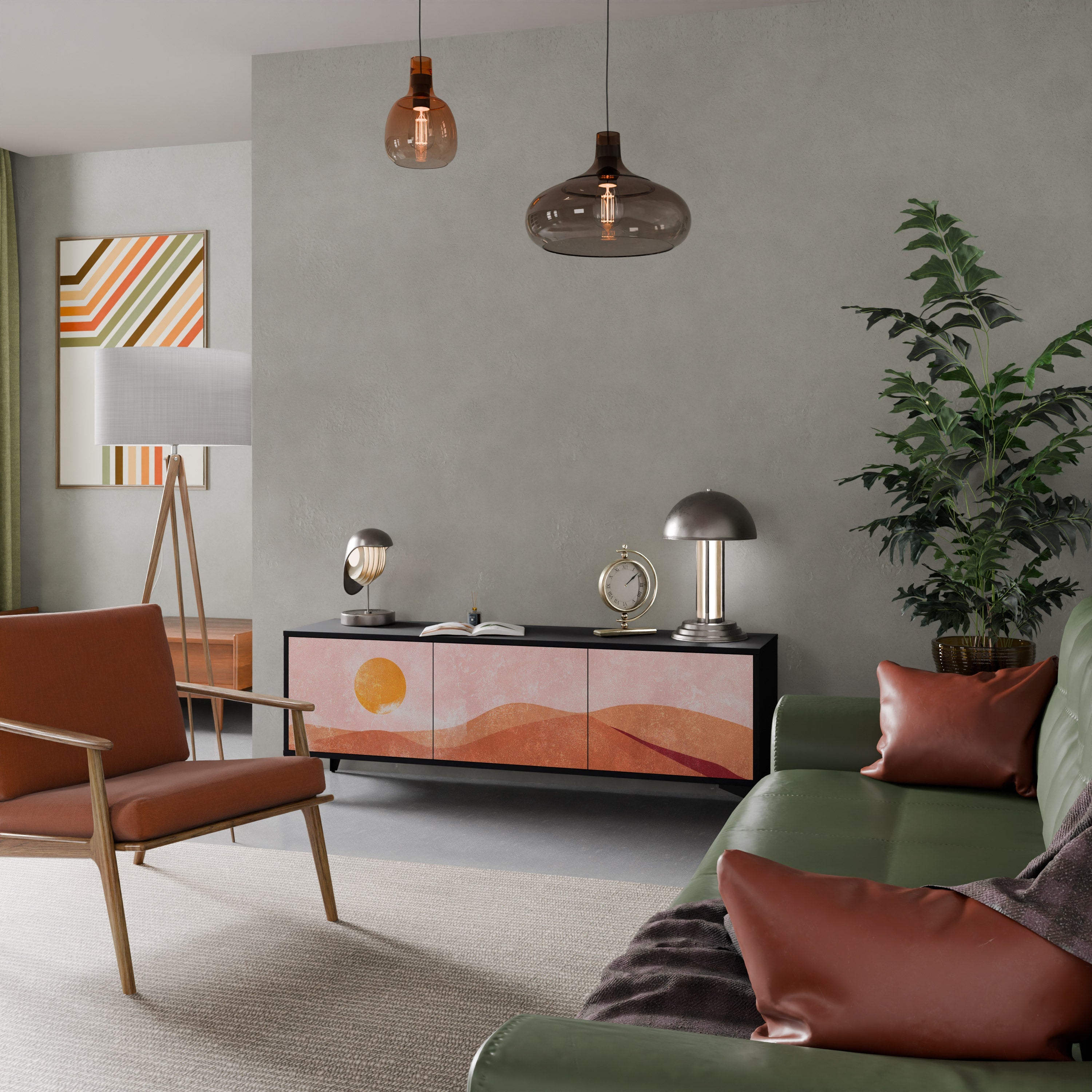 LUMINOUS SUNLIGHT Móvel de TV com 3 Portas em Acabamento Preto