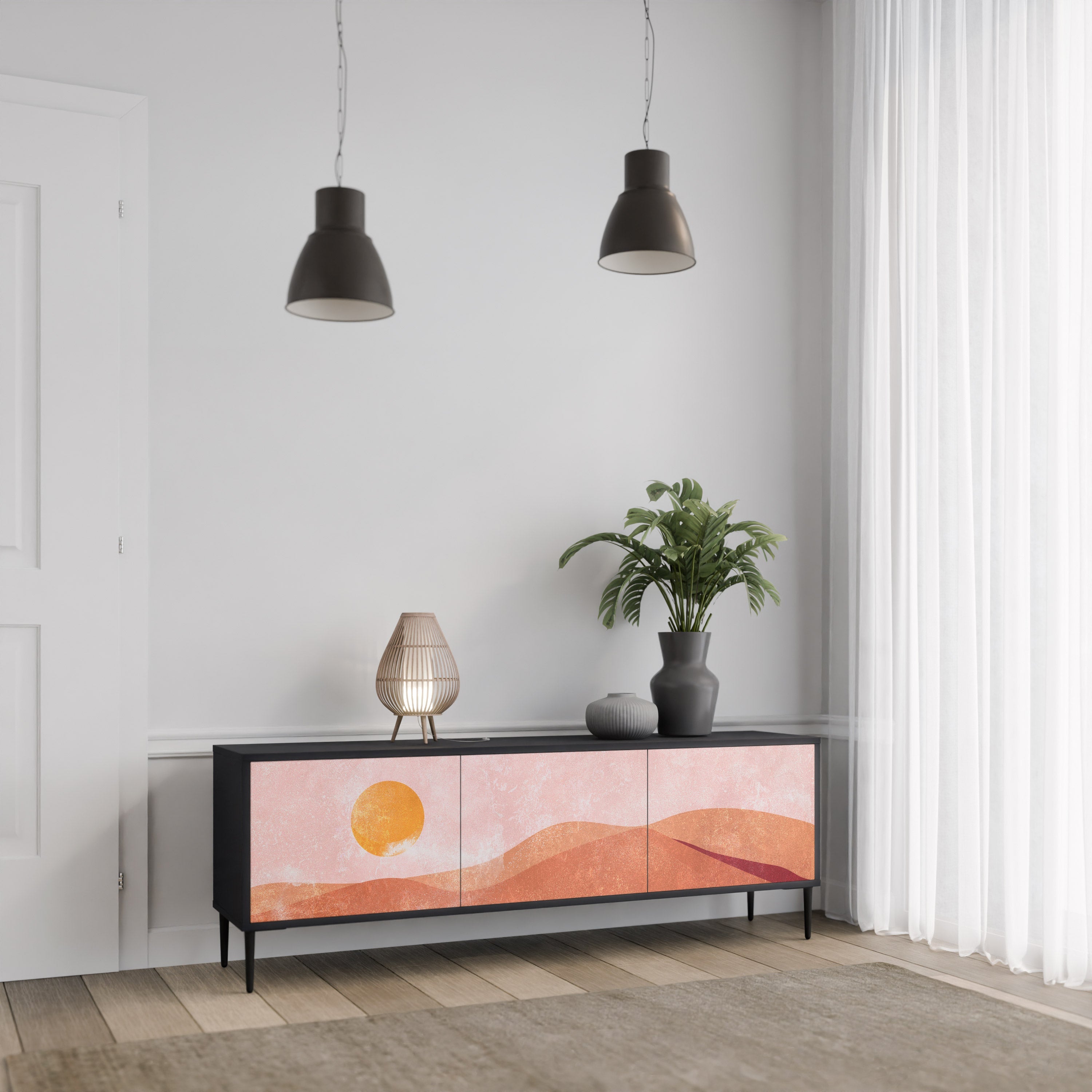 LUMINOUS SUNLIGHT Móvel de TV com 3 Portas em Acabamento Preto