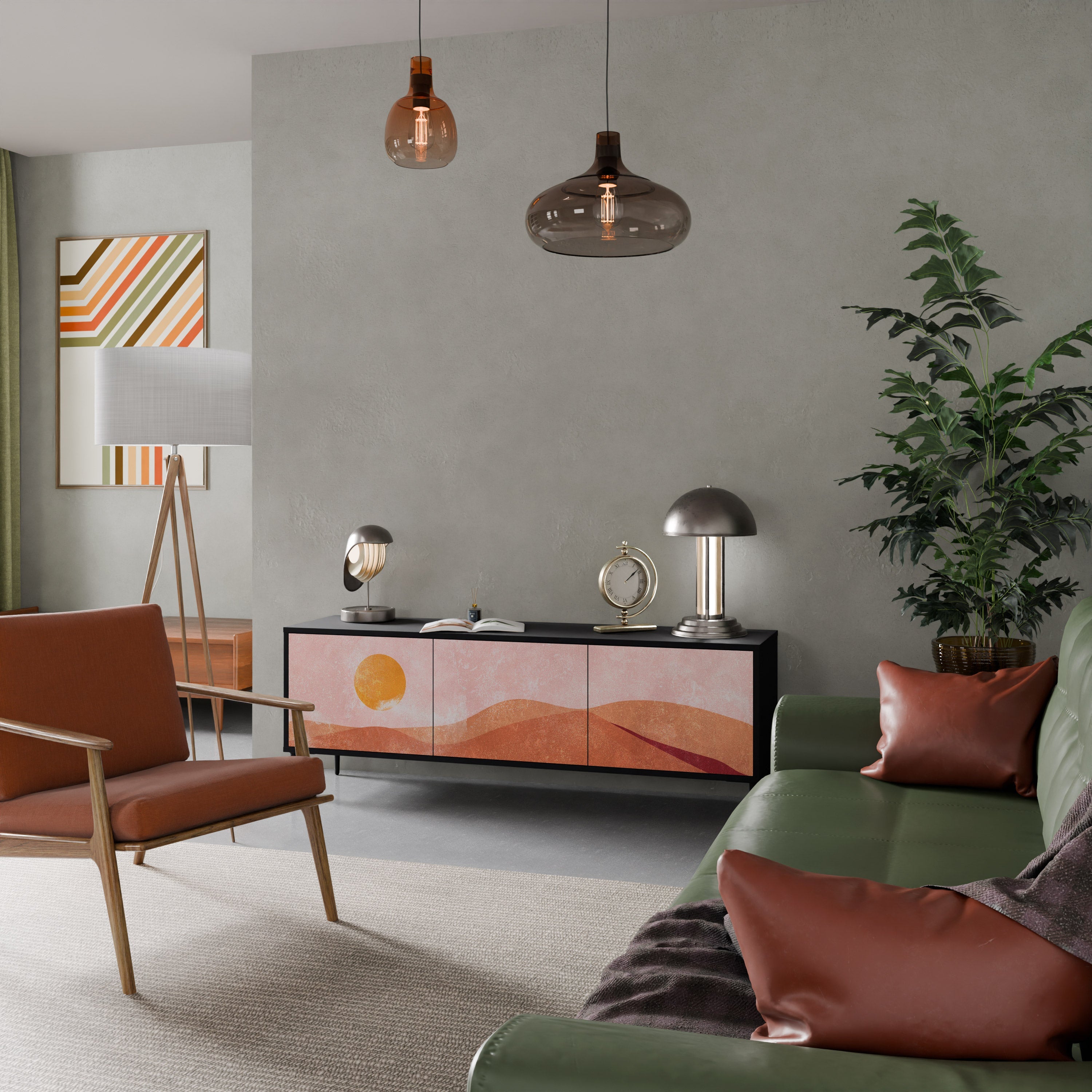 LUMINOUS SUNLIGHT Móvel de TV com 3 Portas em Acabamento Preto