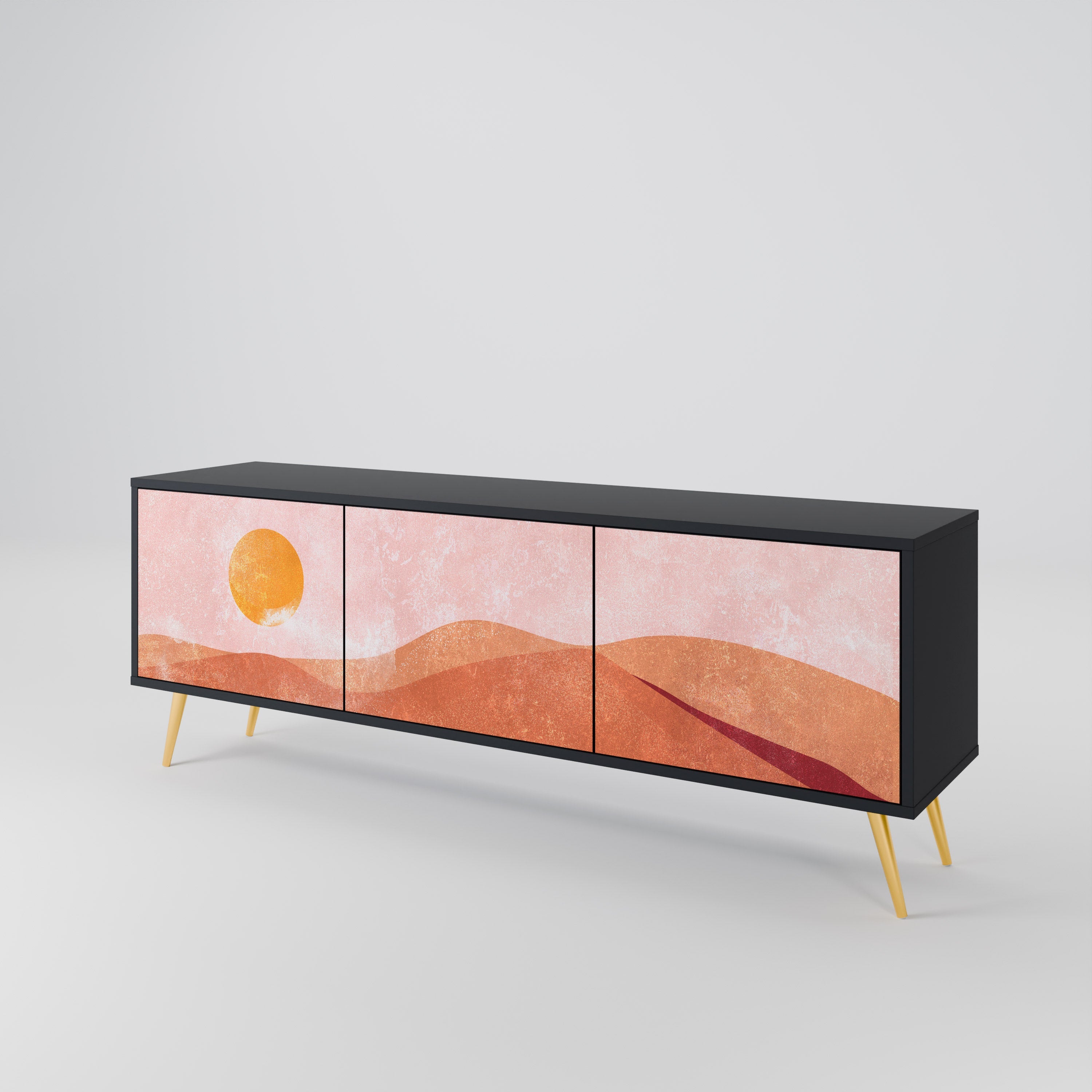 LUMINOUS SUNLIGHT Móvel de TV com 3 Portas em Acabamento Preto