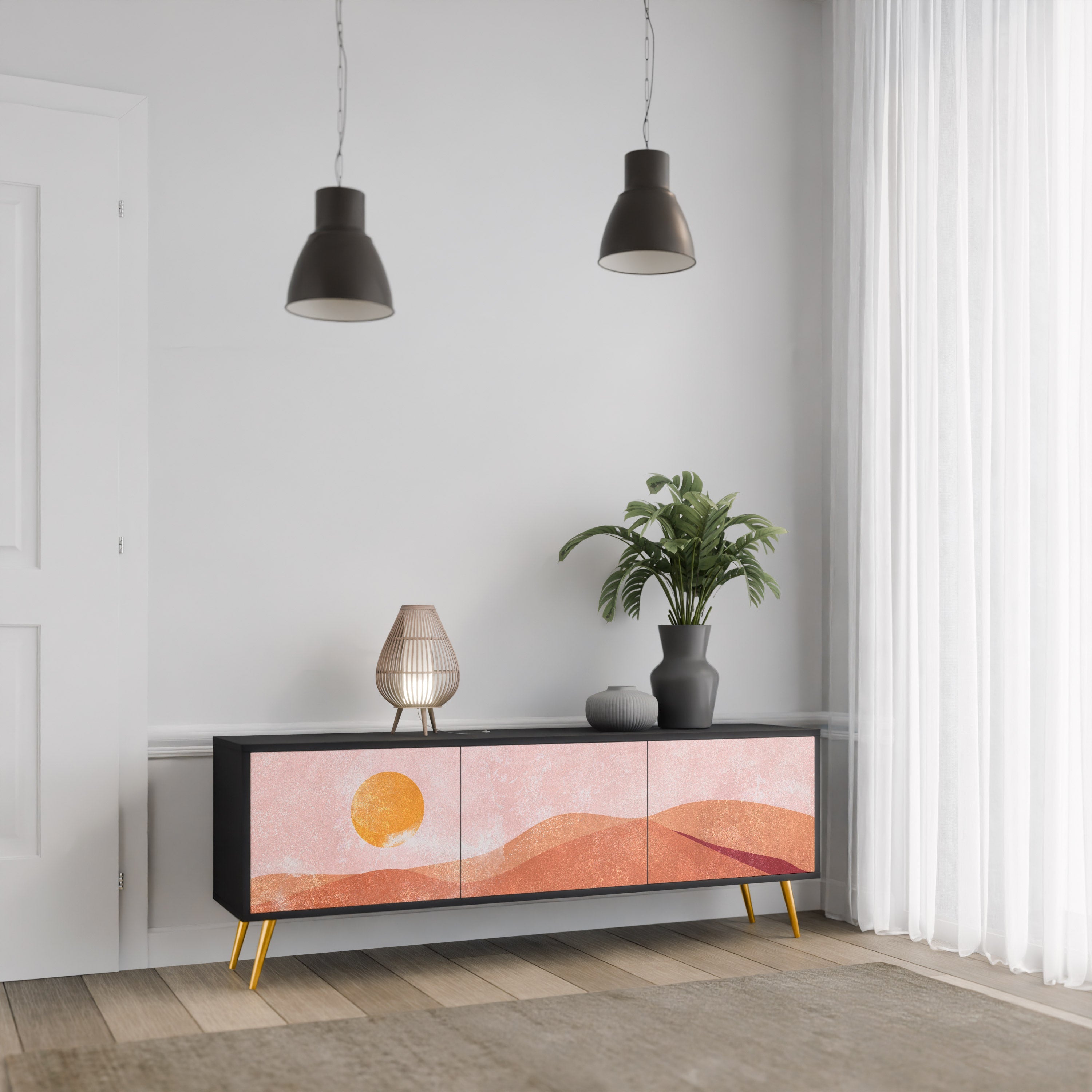 LUMINOUS SUNLIGHT Móvel de TV com 3 Portas em Acabamento Preto