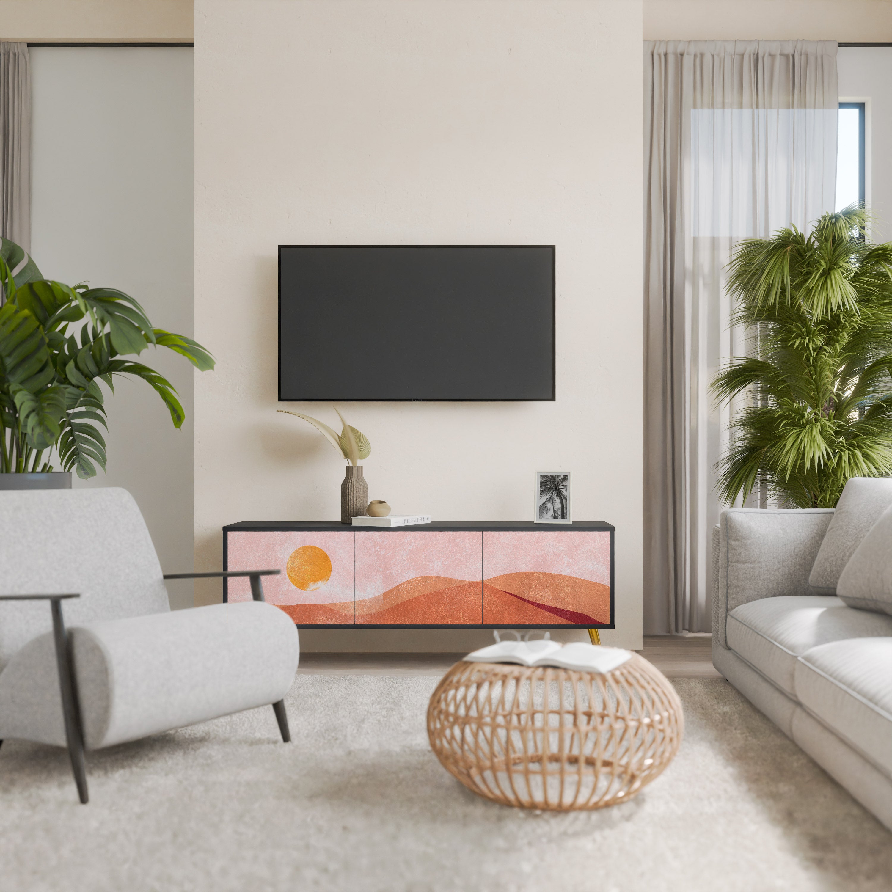 LUMINOUS SUNLIGHT Móvel de TV com 3 Portas em Acabamento Preto