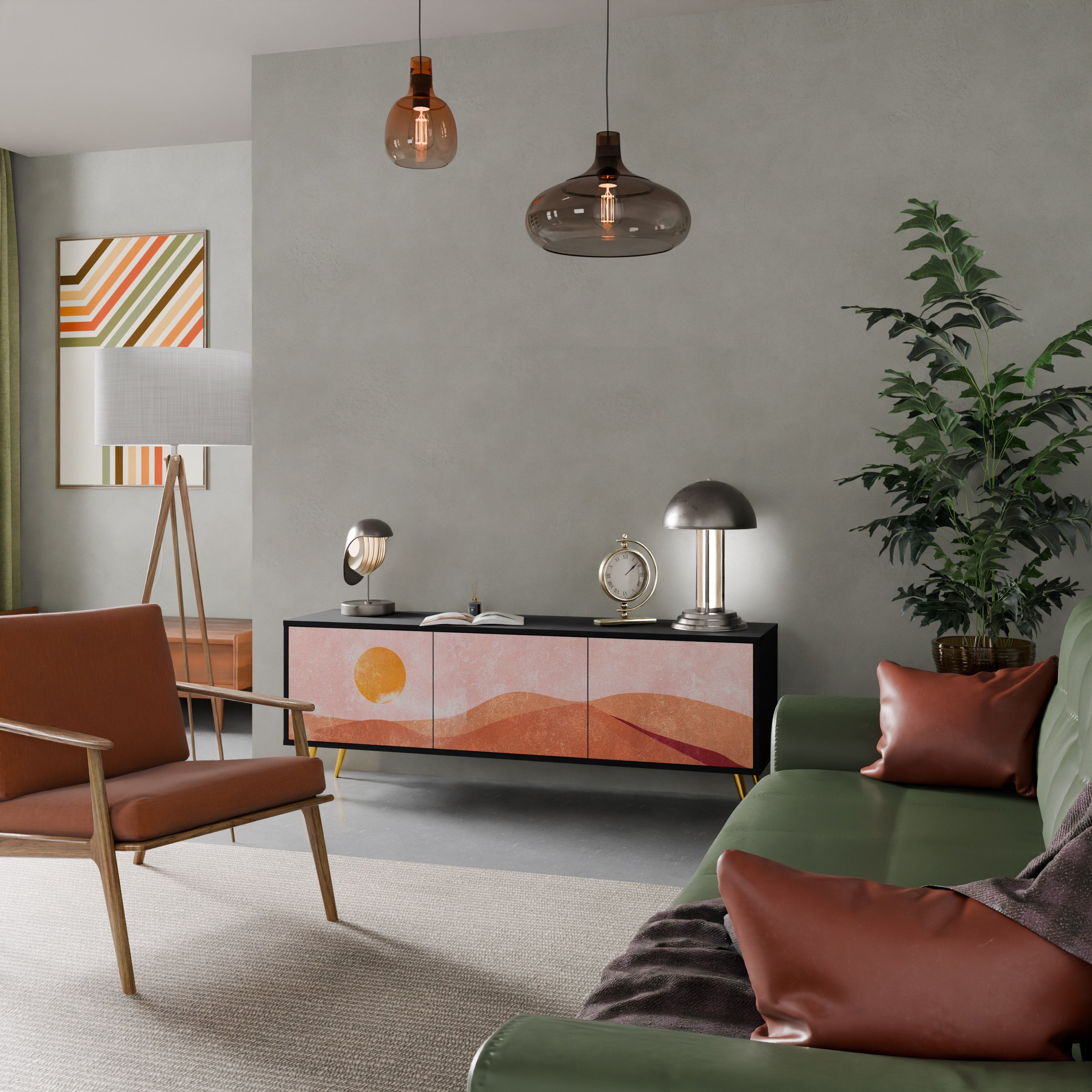 LUMINOUS SUNLIGHT Móvel de TV com 3 Portas em Acabamento Preto