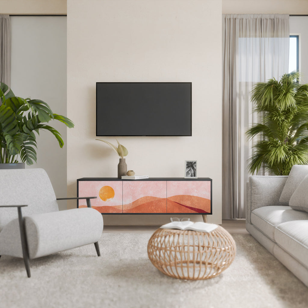 LUMINOUS SUNLIGHT Móvel de TV com 3 Portas em Acabamento Preto