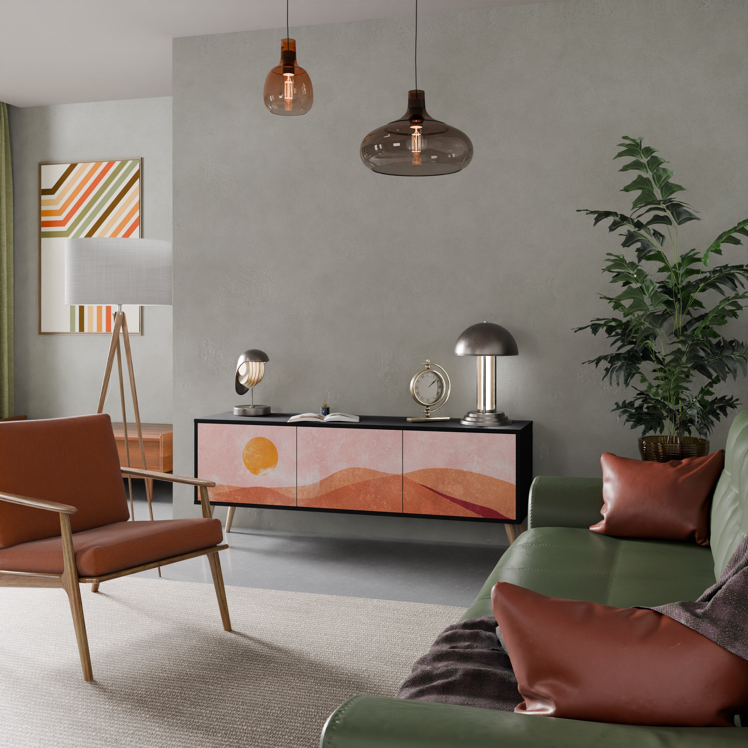 LUMINOUS SUNLIGHT Móvel de TV com 3 Portas em Acabamento Preto