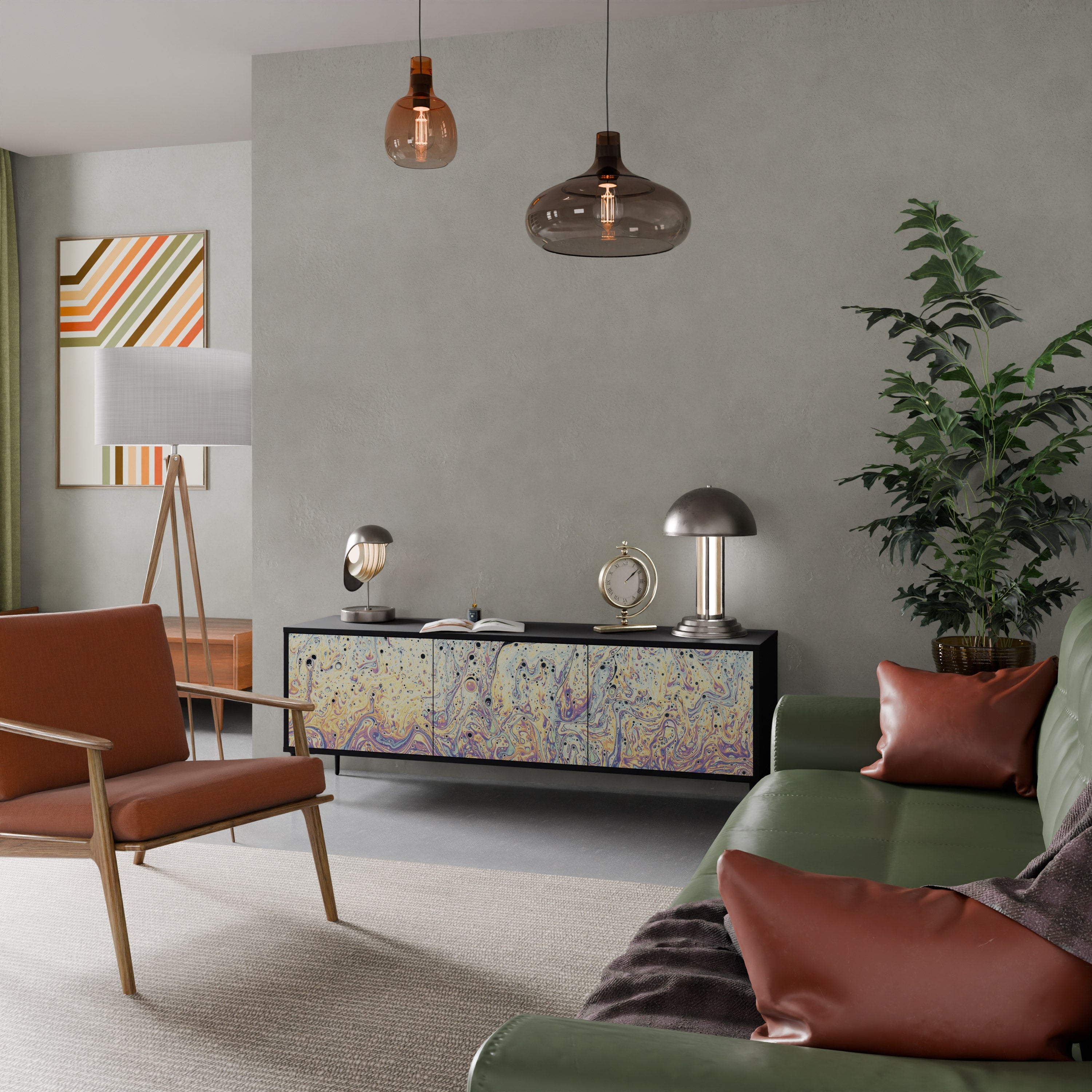 MOSAIC OF COLORS Móvel de TV com 3 Portas em Acabamento Preto