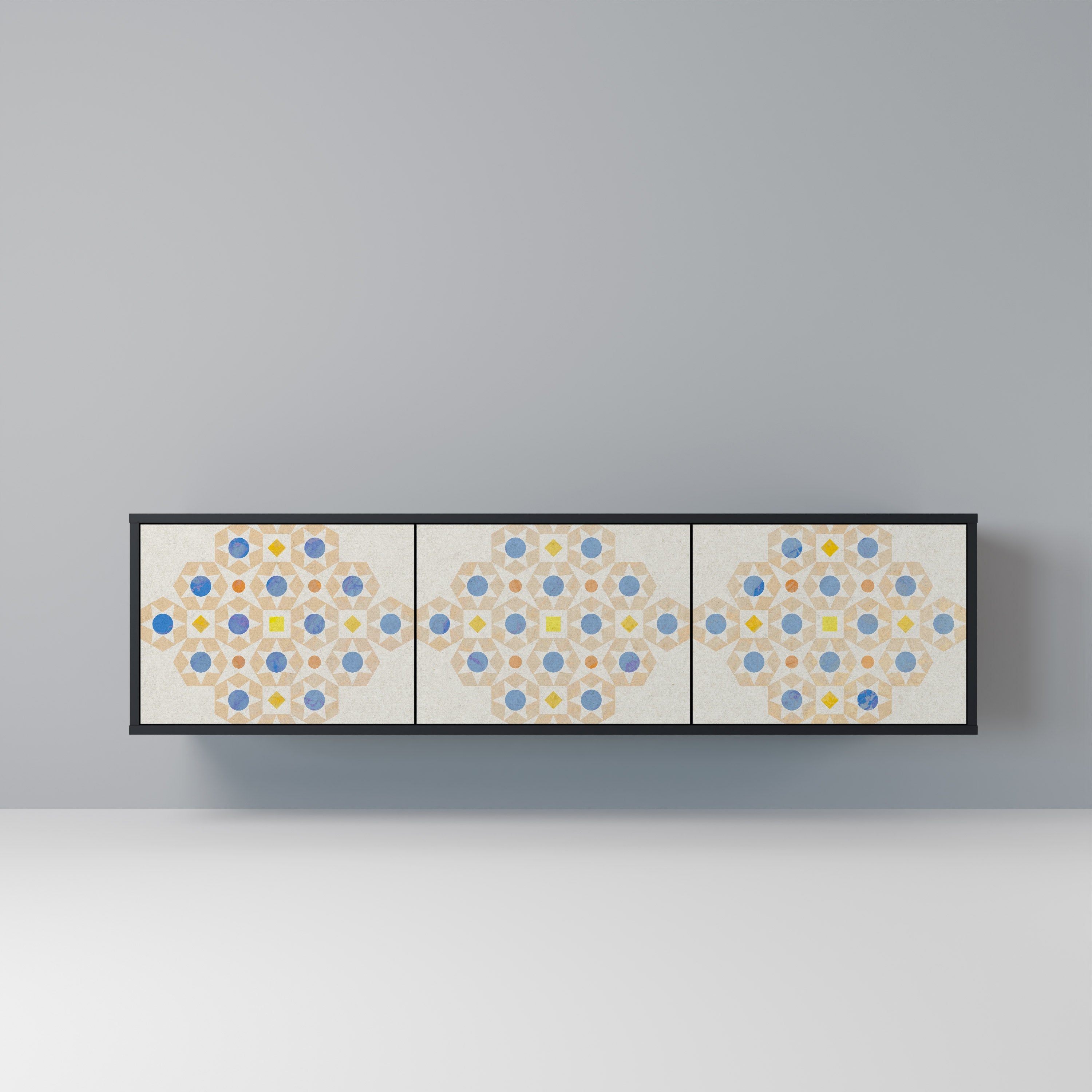 PATTERNED PRISM Móvel de TV com 3 Portas em Acabamento Preto