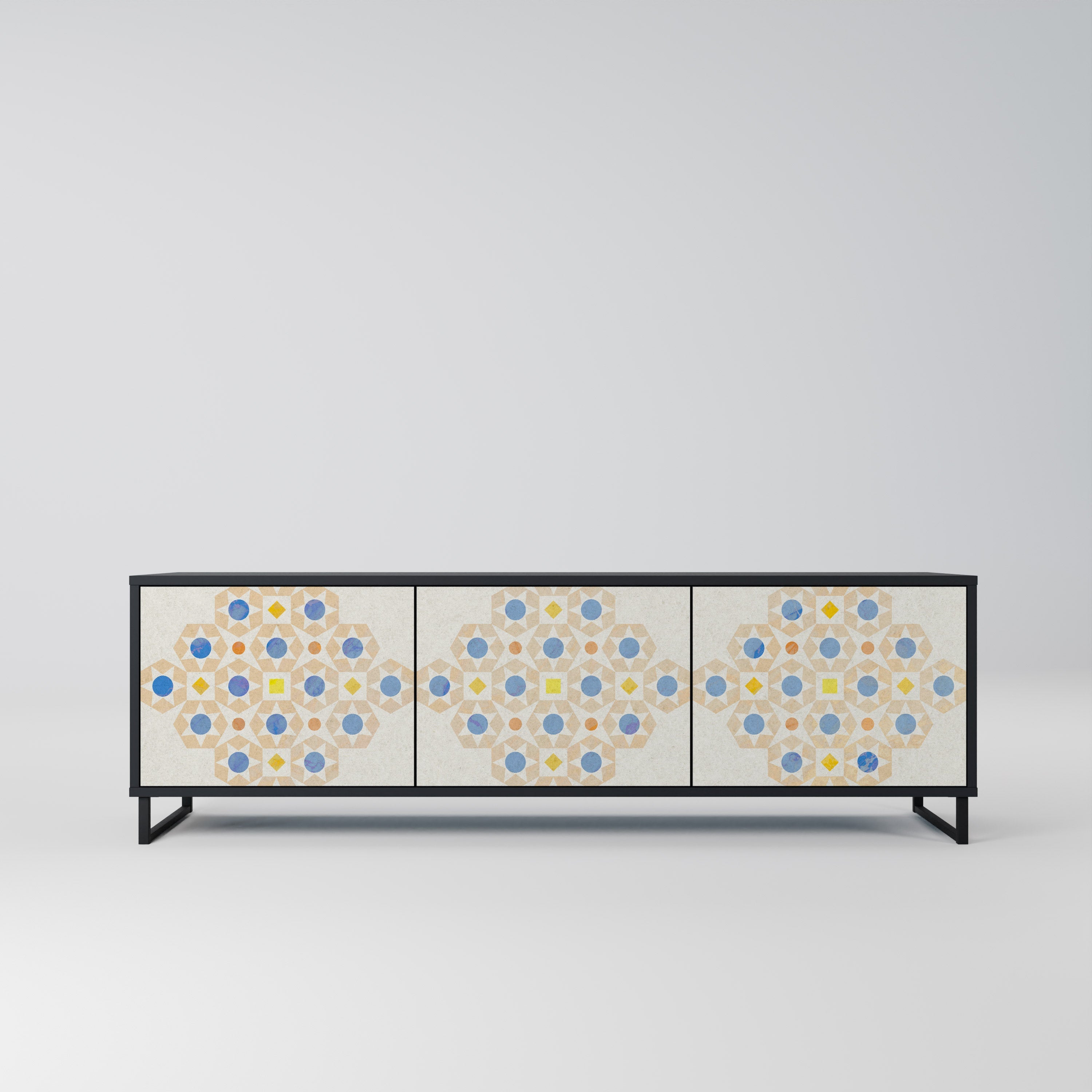 PATTERNED PRISM Móvel de TV com 3 Portas em Acabamento Preto