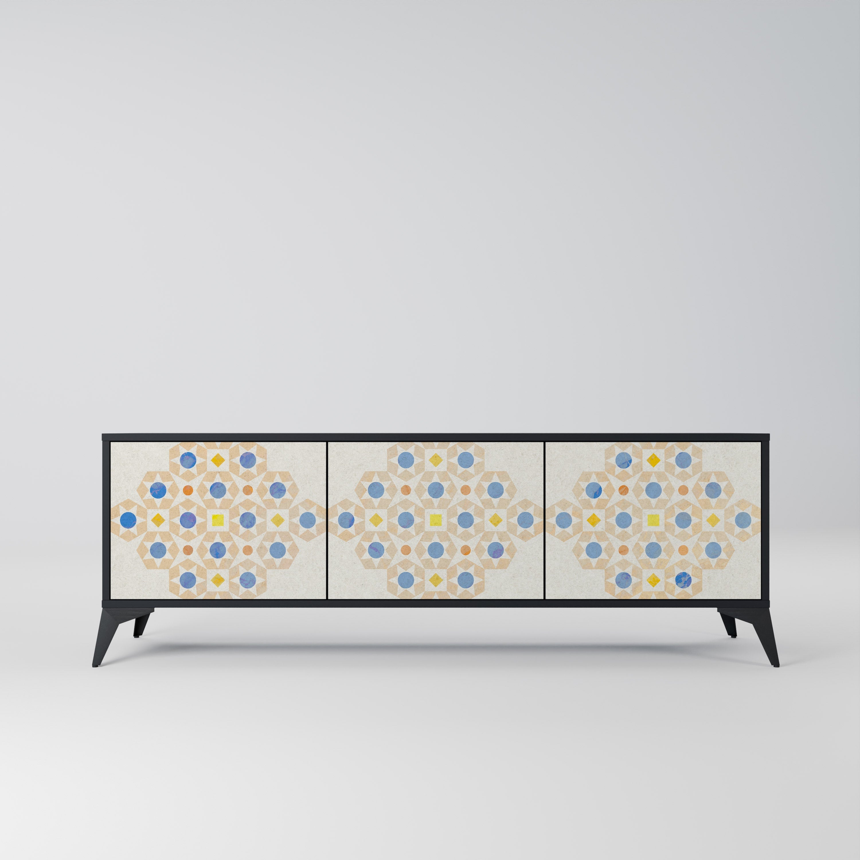 PATTERNED PRISM Móvel de TV com 3 Portas em Acabamento Preto