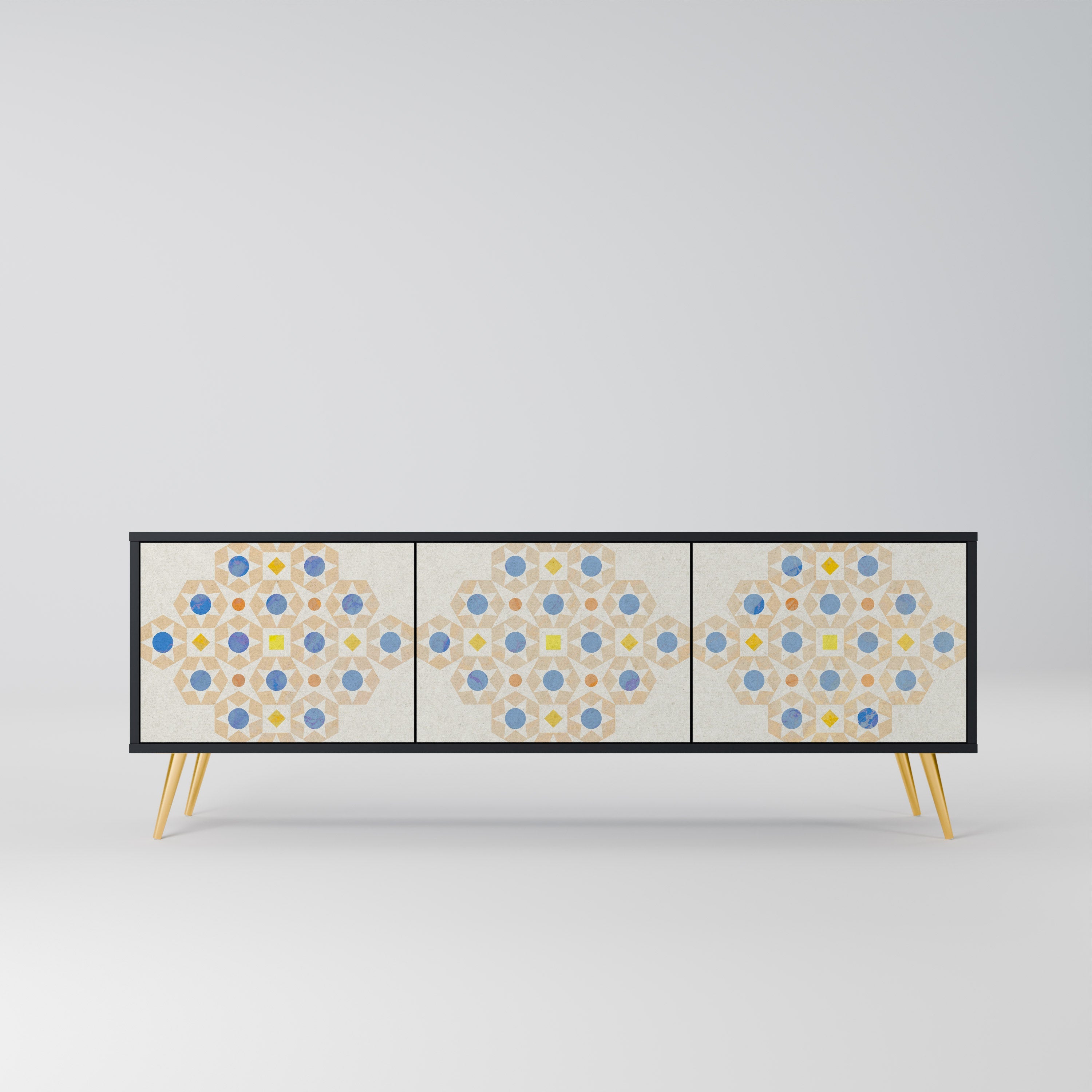 PATTERNED PRISM Móvel de TV com 3 Portas em Acabamento Preto