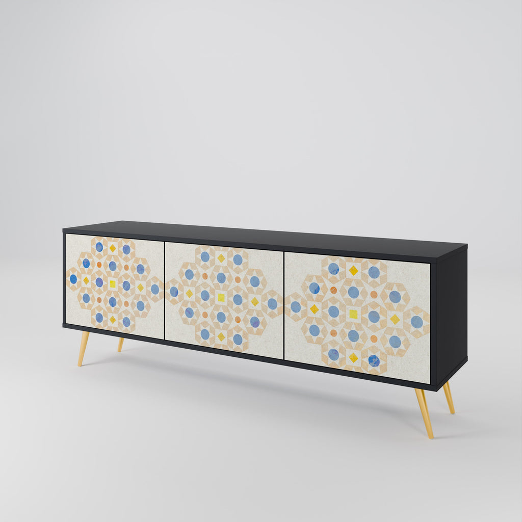 PATTERNED PRISM Móvel de TV com 3 Portas em Acabamento Preto