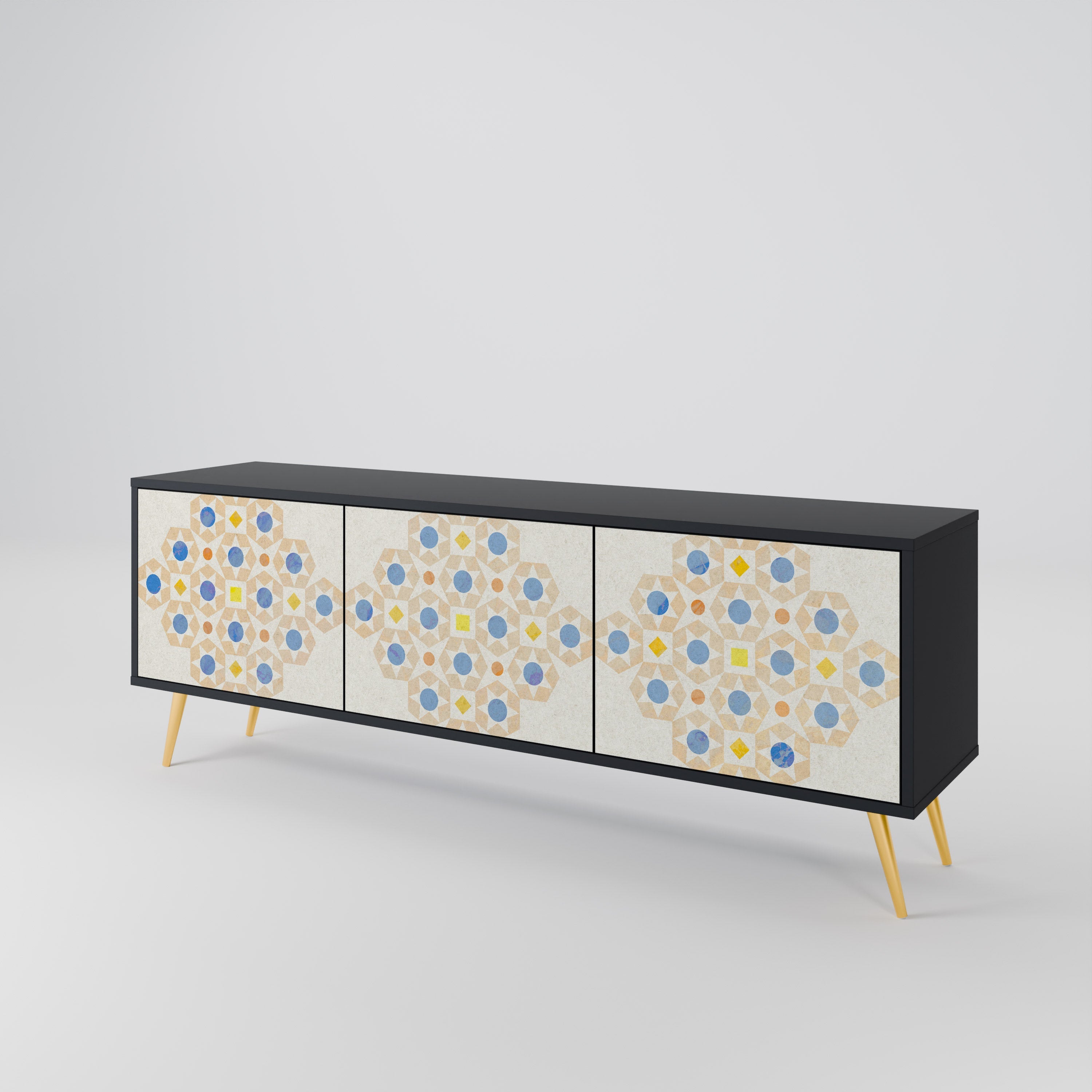 PATTERNED PRISM Móvel de TV com 3 Portas em Acabamento Preto