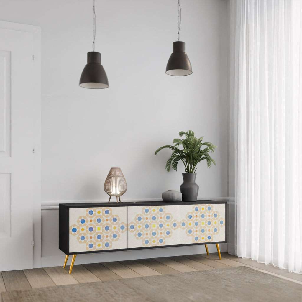 PATTERNED PRISM Móvel de TV com 3 Portas em Acabamento Preto