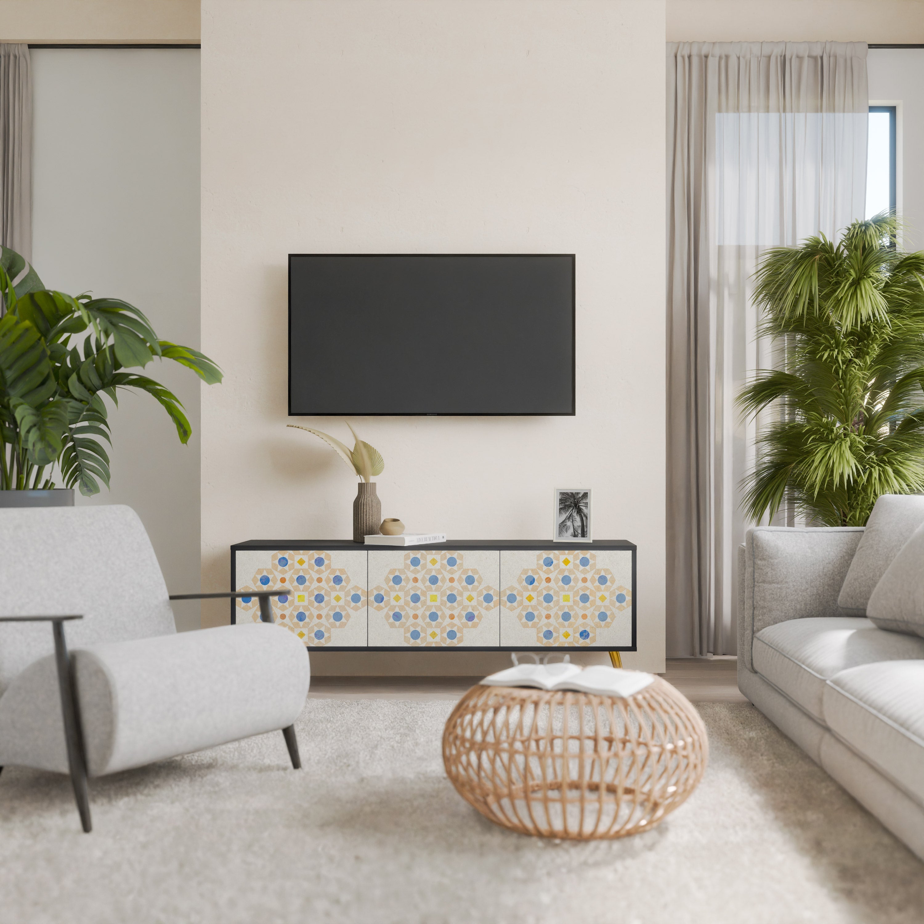 PATTERNED PRISM Móvel de TV com 3 Portas em Acabamento Preto