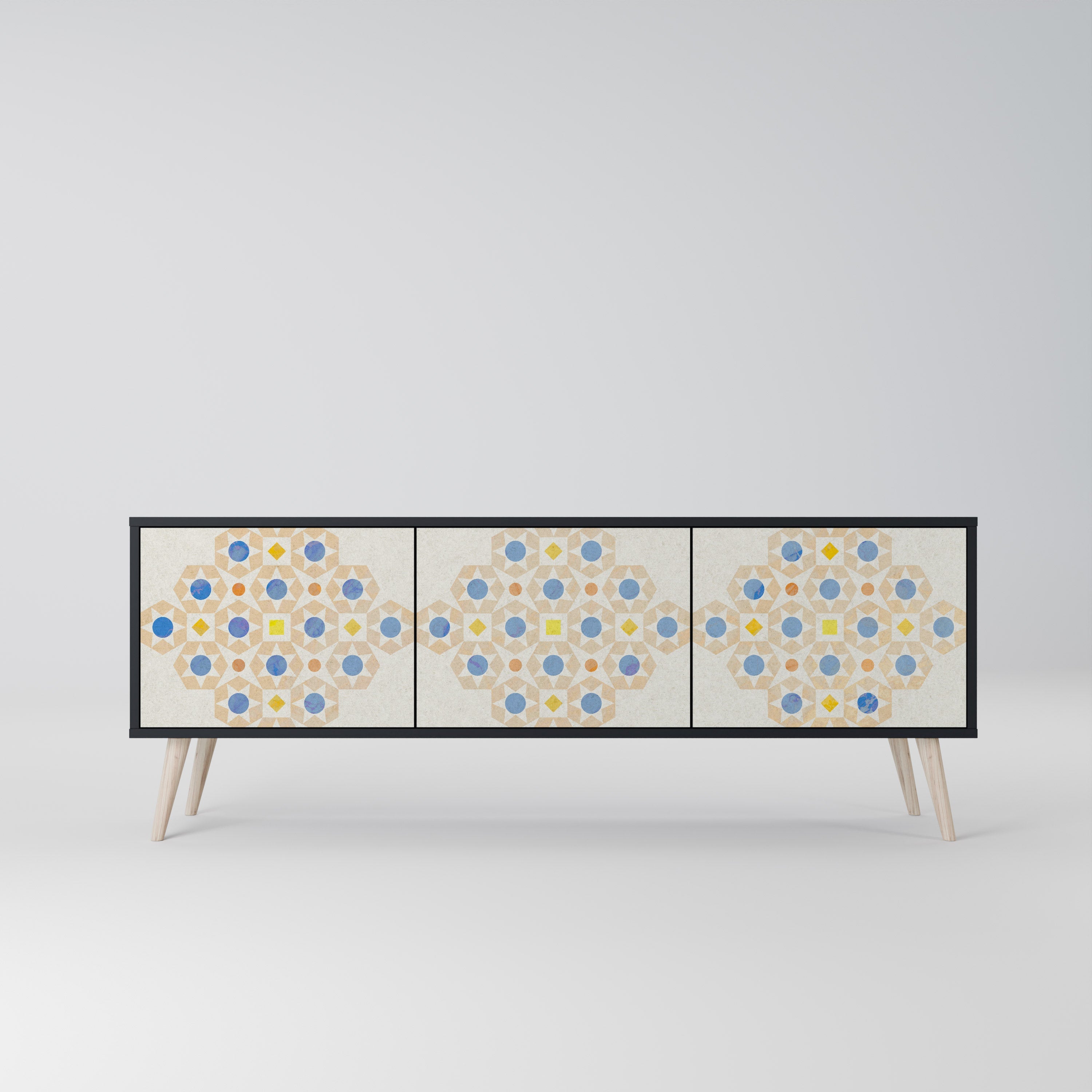 PATTERNED PRISM Móvel de TV com 3 Portas em Acabamento Preto