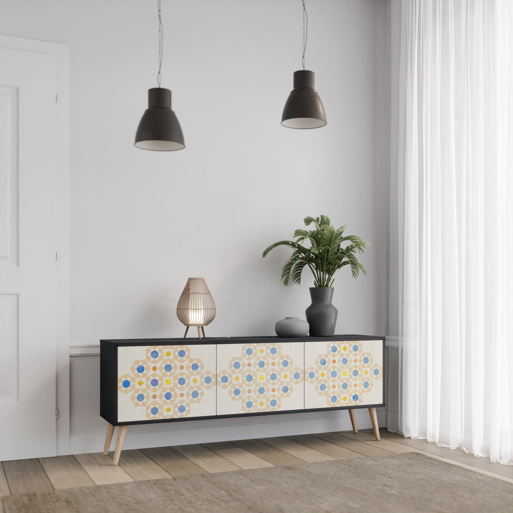 PATTERNED PRISM Móvel de TV com 3 Portas em Acabamento Preto