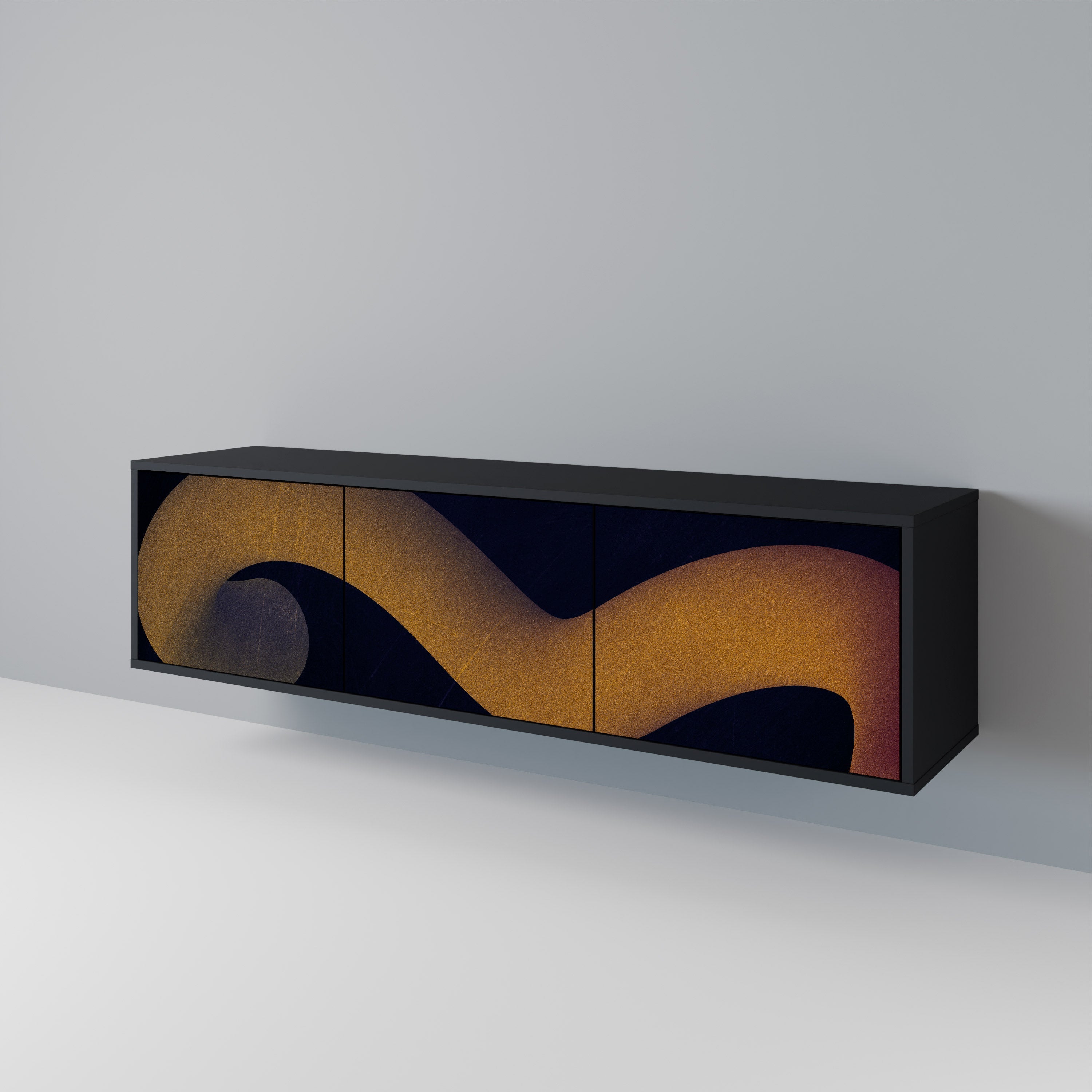 HOLLOW TIME Móvel de TV com 3 Portas em Acabamento Preto