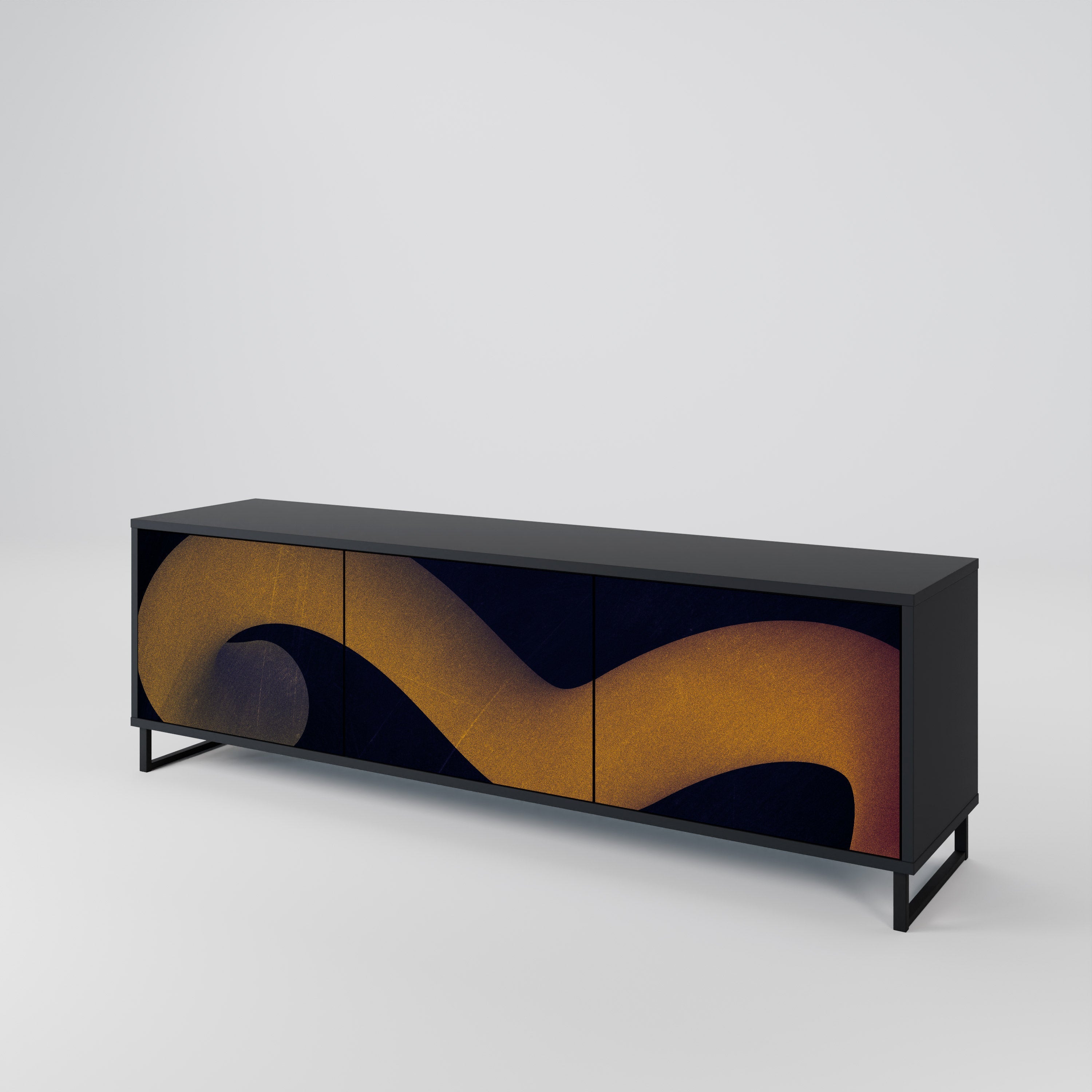 HOLLOW TIME Móvel de TV com 3 Portas em Acabamento Preto