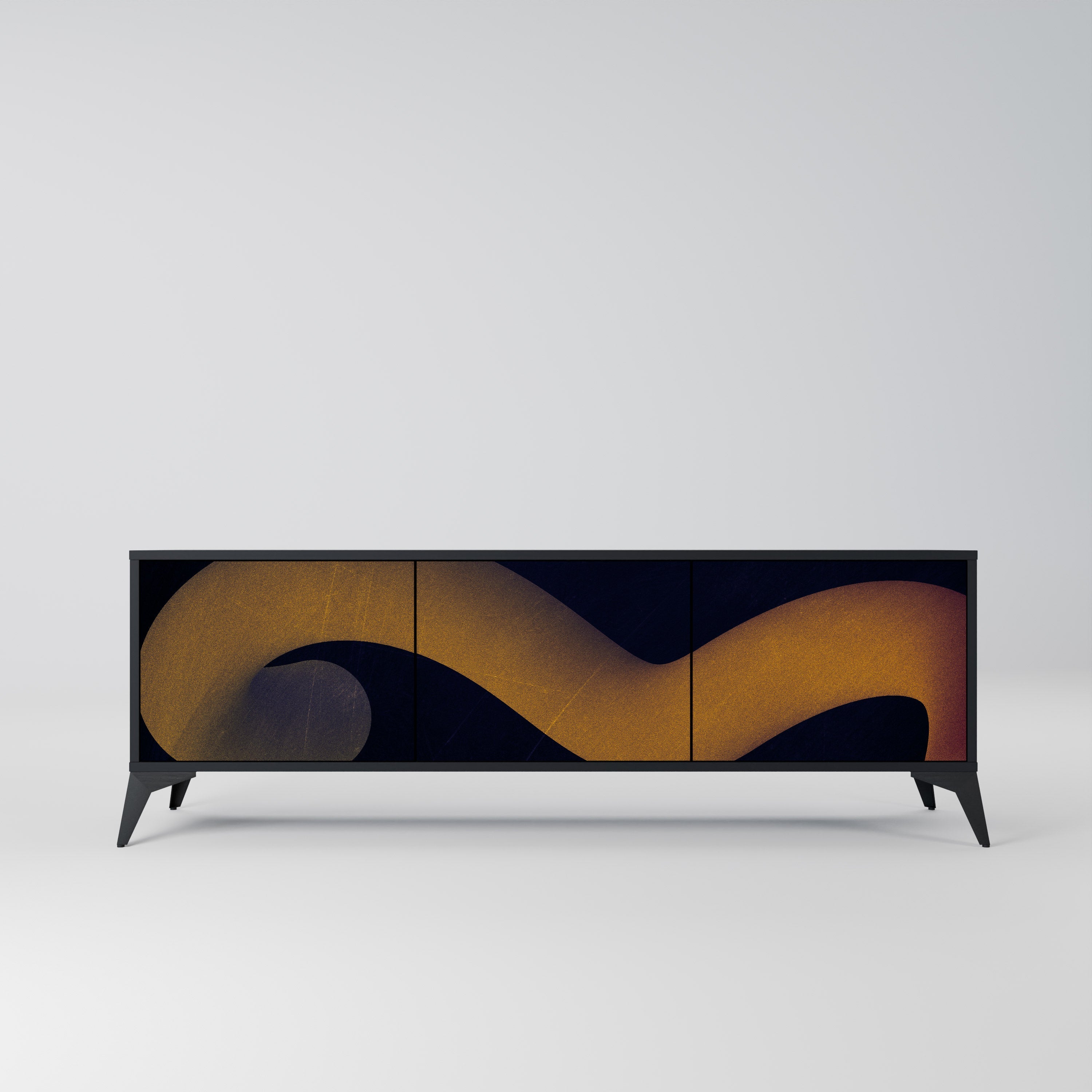 HOLLOW TIME Móvel de TV com 3 Portas em Acabamento Preto