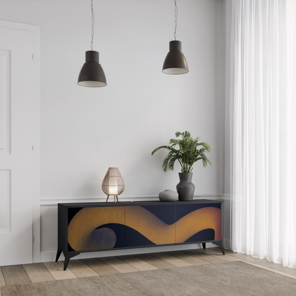 HOLLOW TIME Móvel de TV com 3 Portas em Acabamento Preto