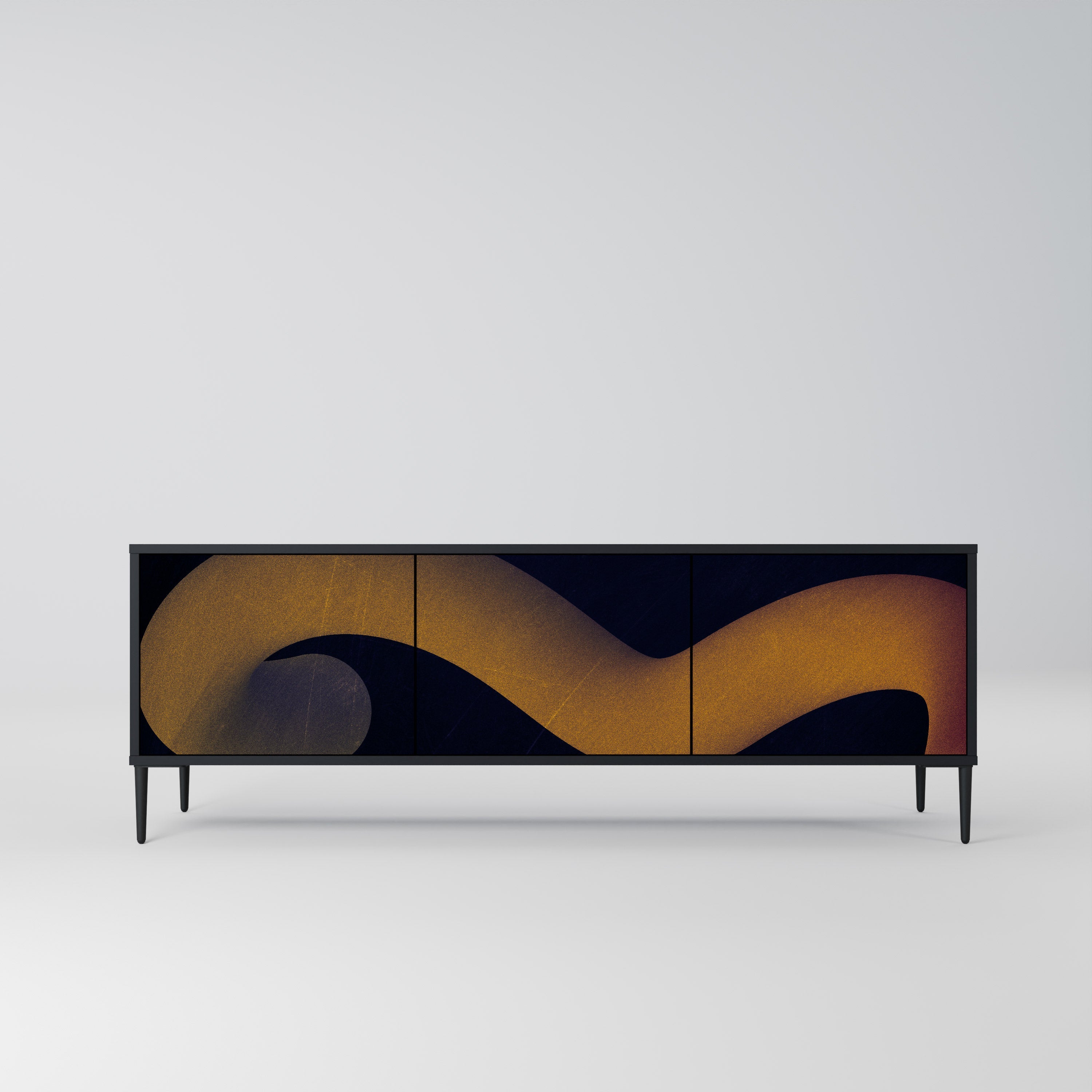 HOLLOW TIME Móvel de TV com 3 Portas em Acabamento Preto