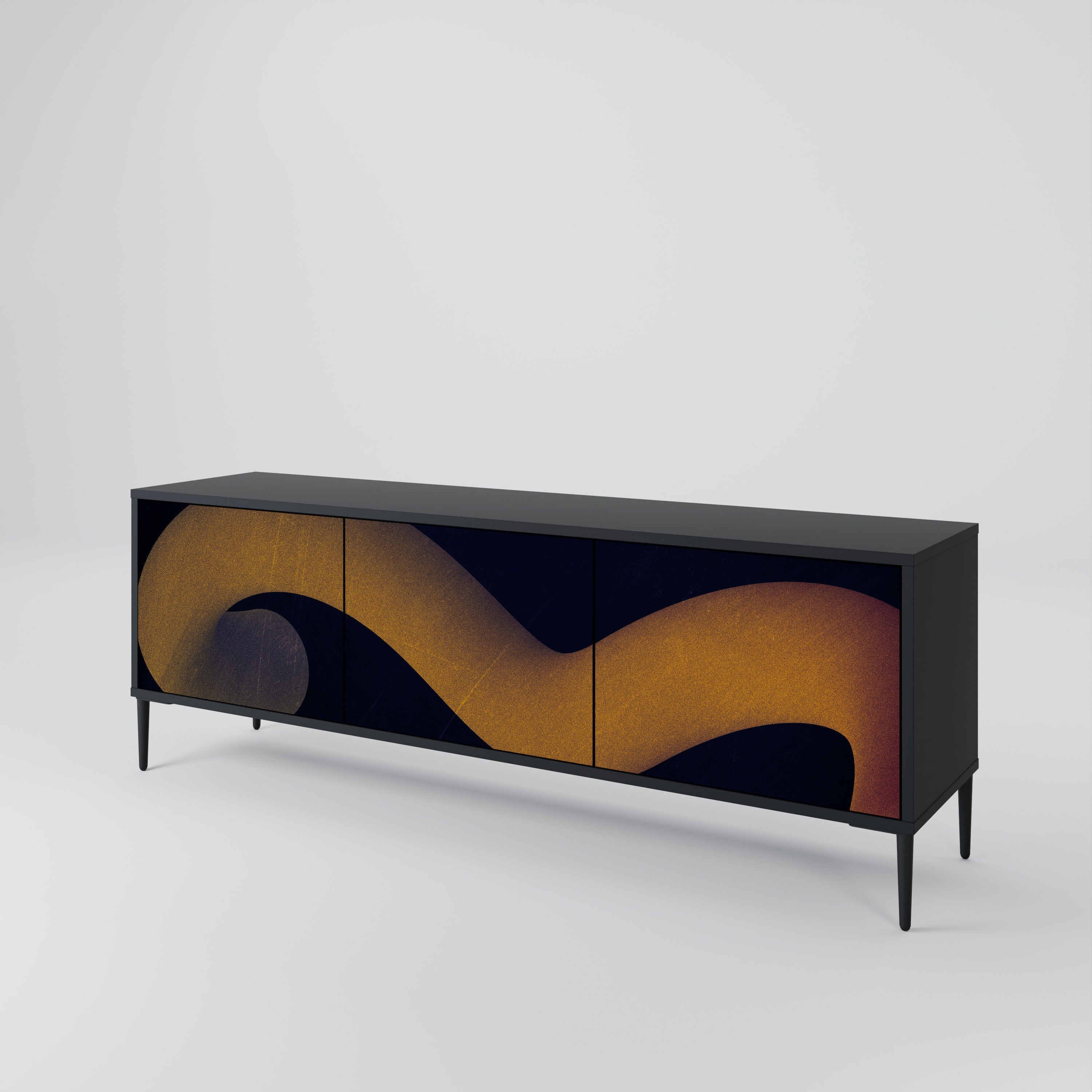 HOLLOW TIME Móvel de TV com 3 Portas em Acabamento Preto