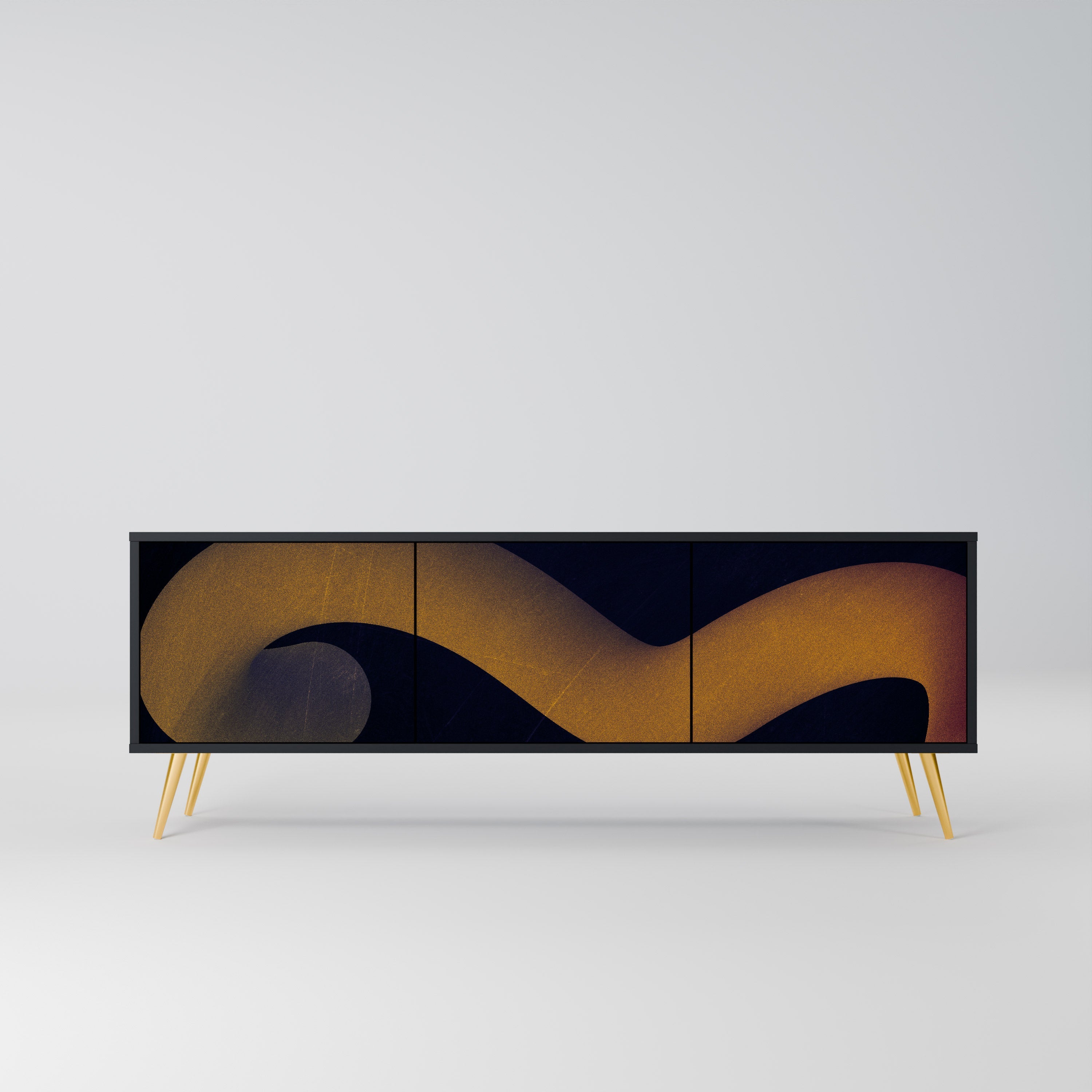 HOLLOW TIME Móvel de TV com 3 Portas em Acabamento Preto