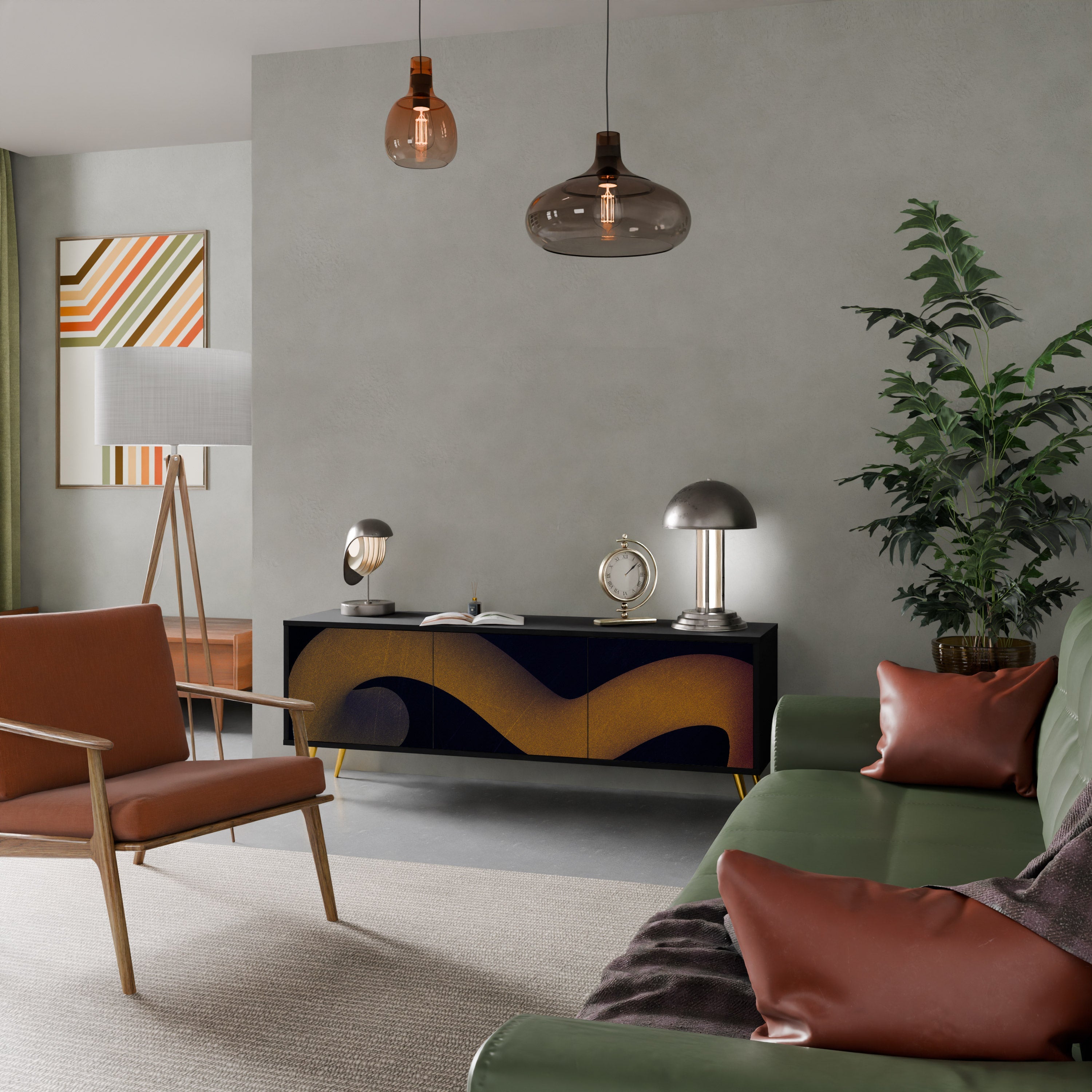 HOLLOW TIME Móvel de TV com 3 Portas em Acabamento Preto