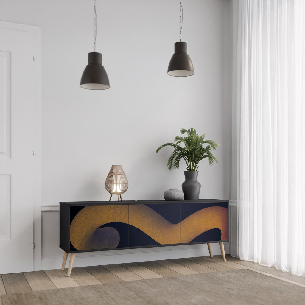 HOLLOW TIME Móvel de TV com 3 Portas em Acabamento Preto