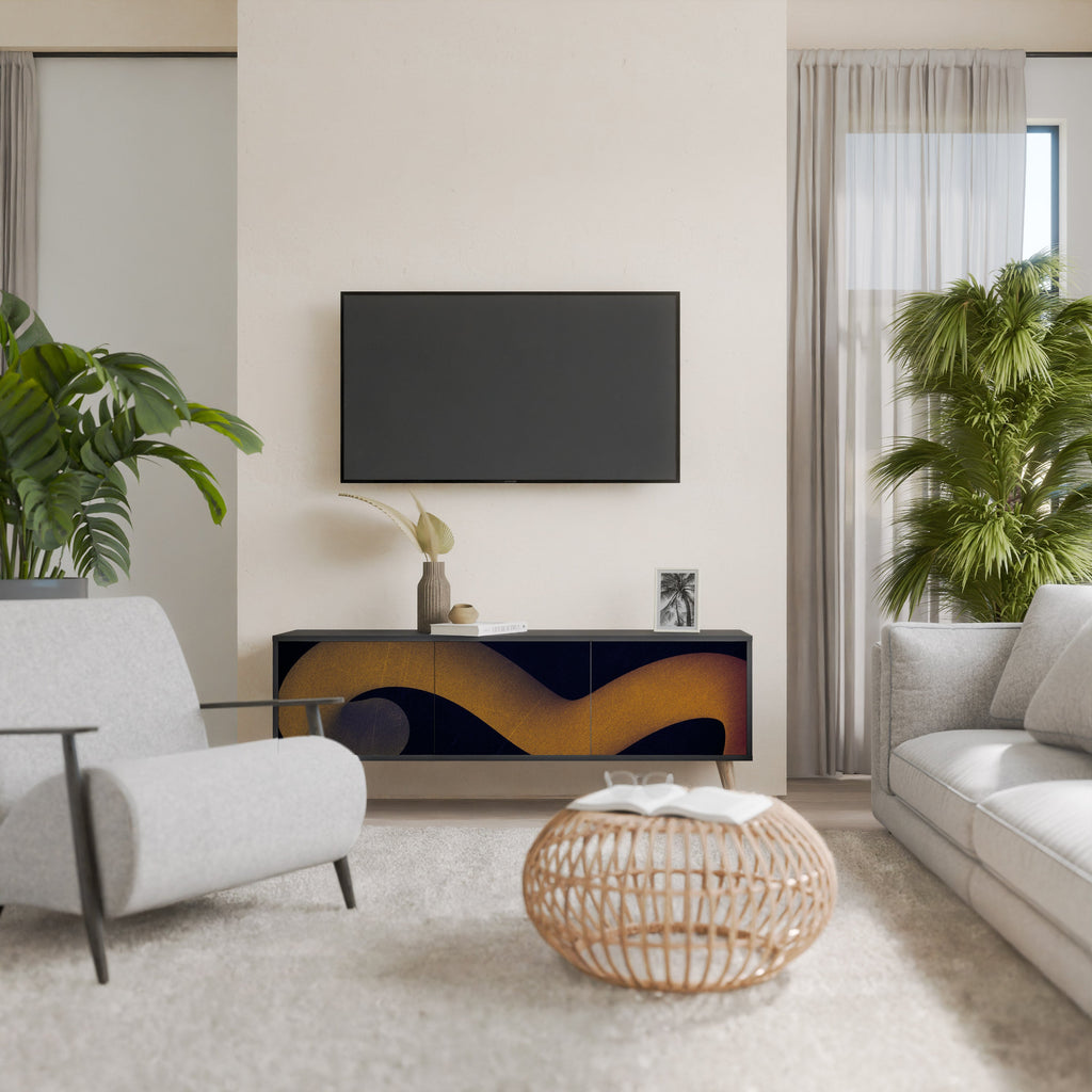 HOLLOW TIME Móvel de TV com 3 Portas em Acabamento Preto