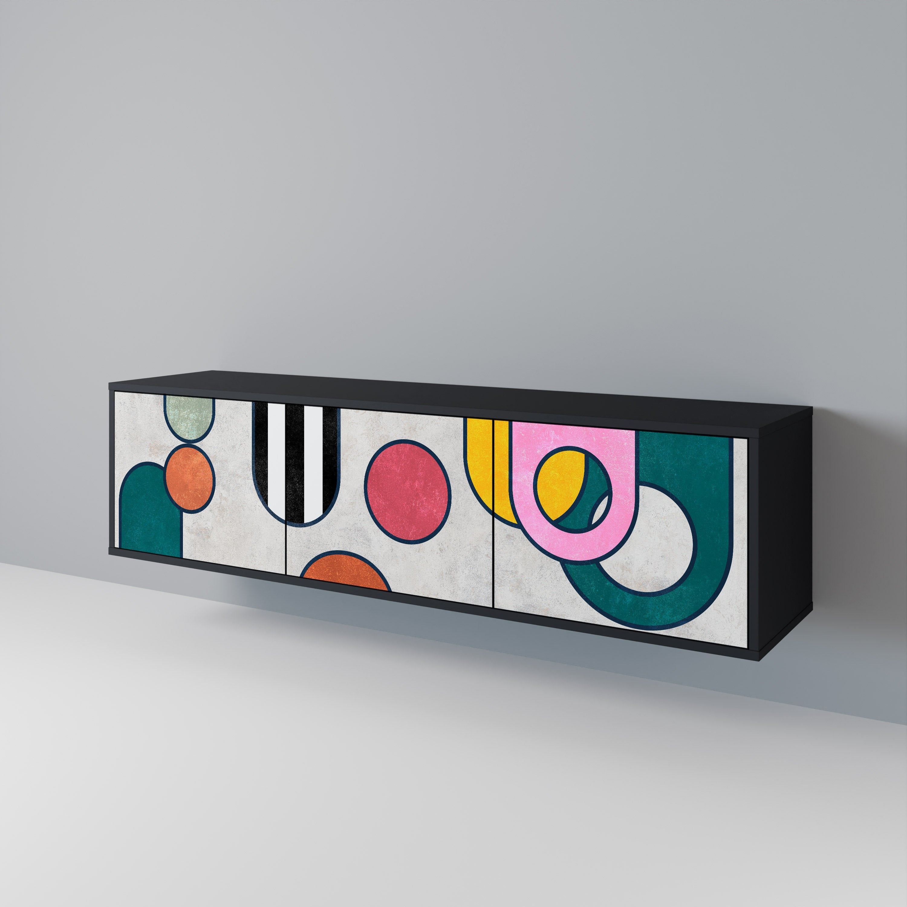 COOL STORY Móvel de TV com 3 Portas em Acabamento Preto