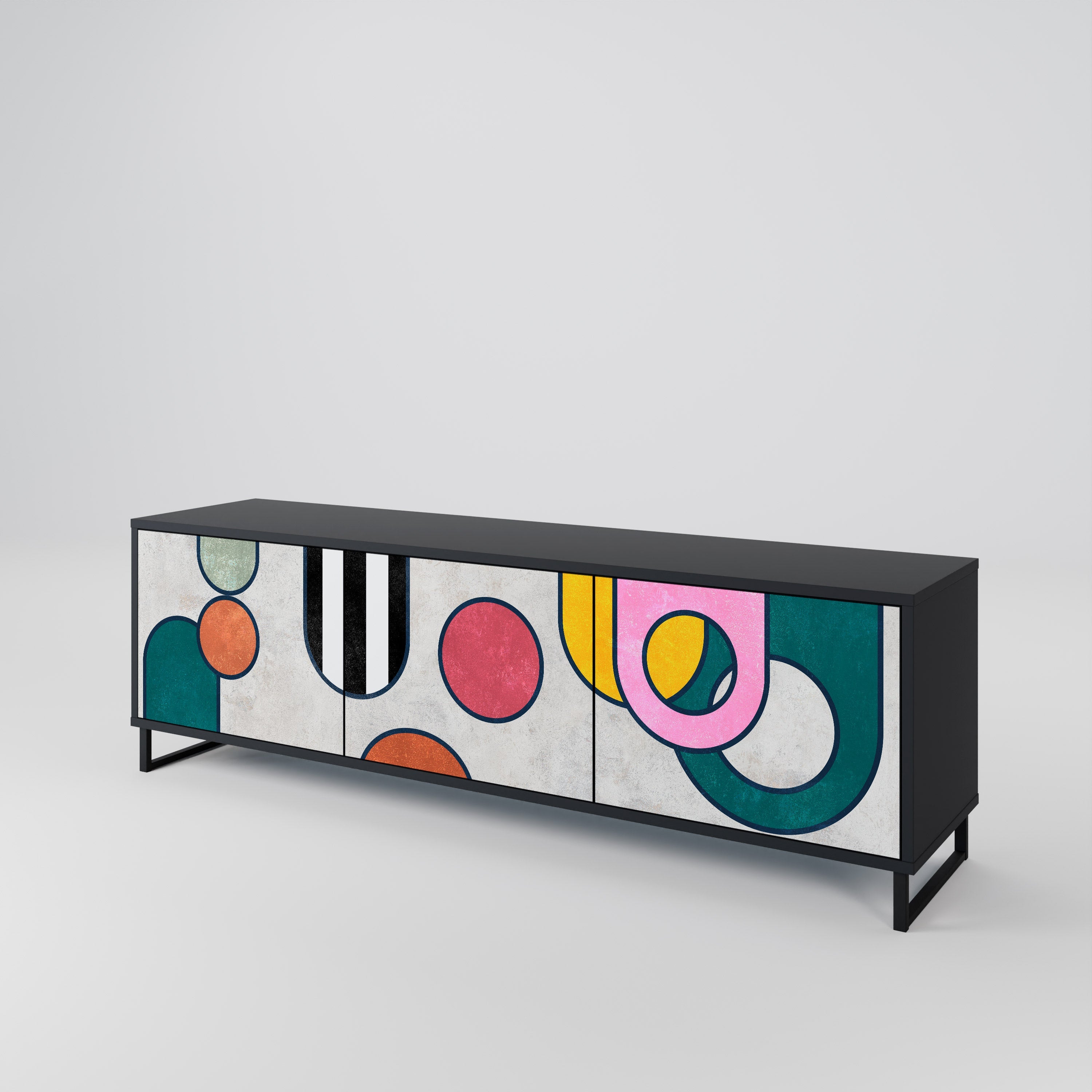 COOL STORY Móvel de TV com 3 Portas em Acabamento Preto