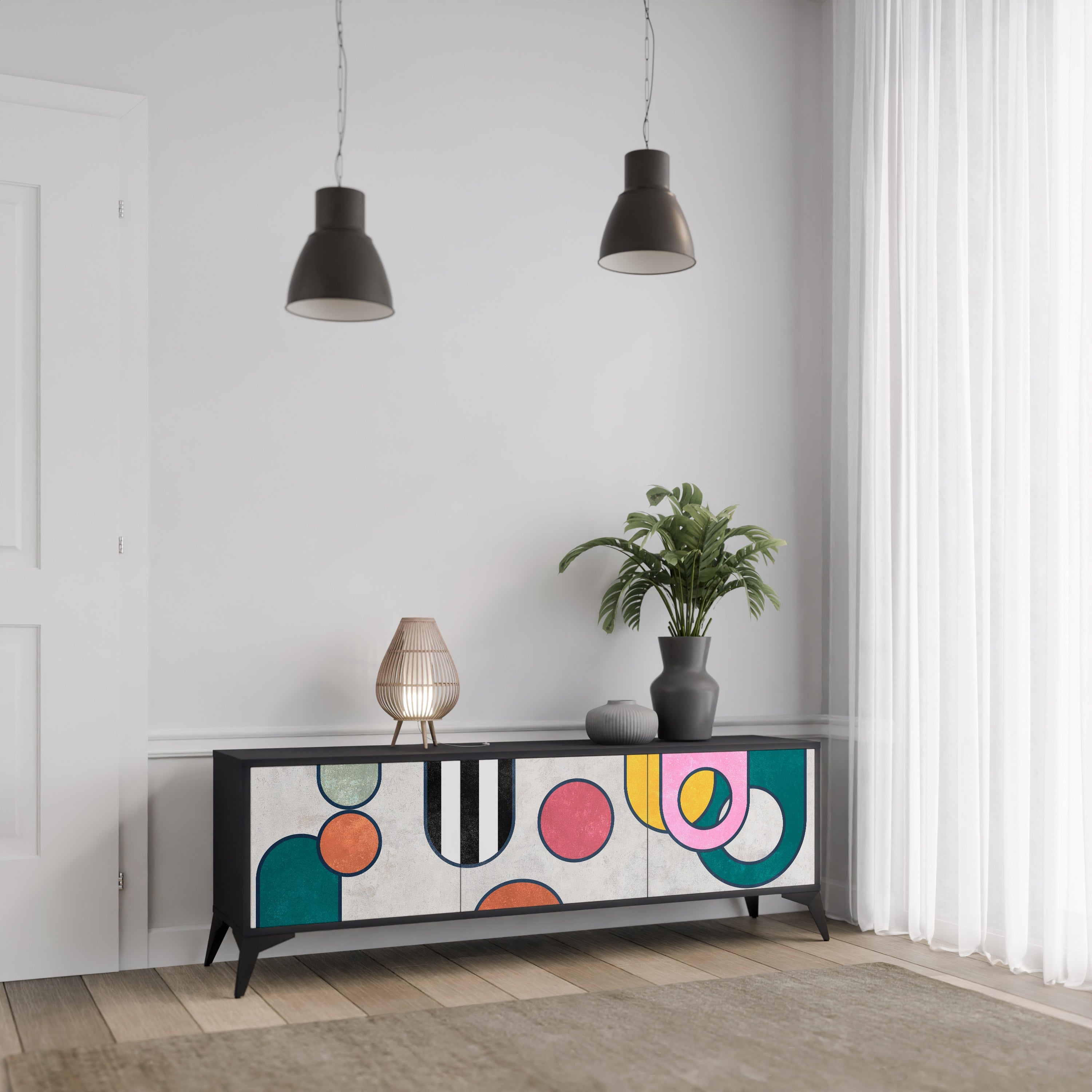 COOL STORY Móvel de TV com 3 Portas em Acabamento Preto