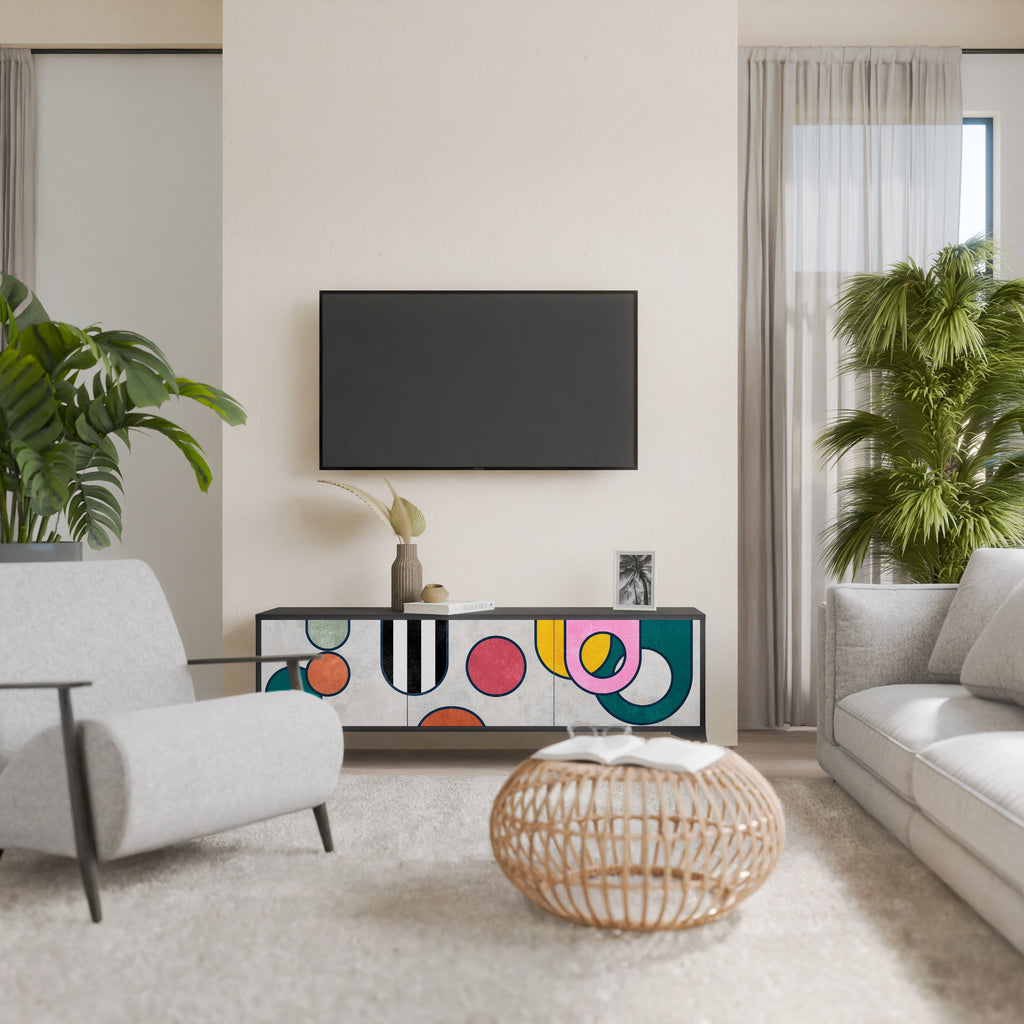 COOL STORY Móvel de TV com 3 Portas em Acabamento Preto